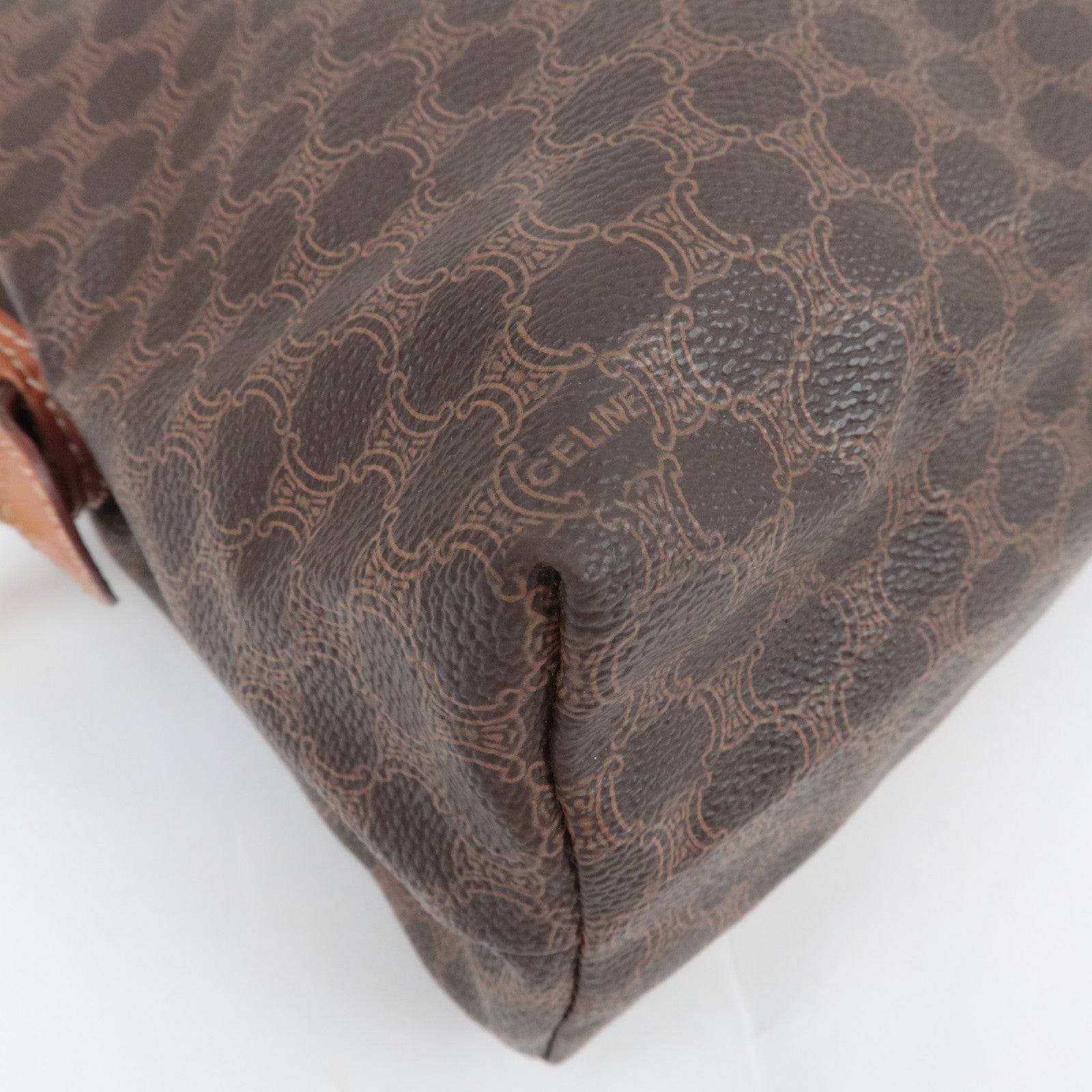 CELINE Macadam PVC Leather Cosmetic Pouch Brown