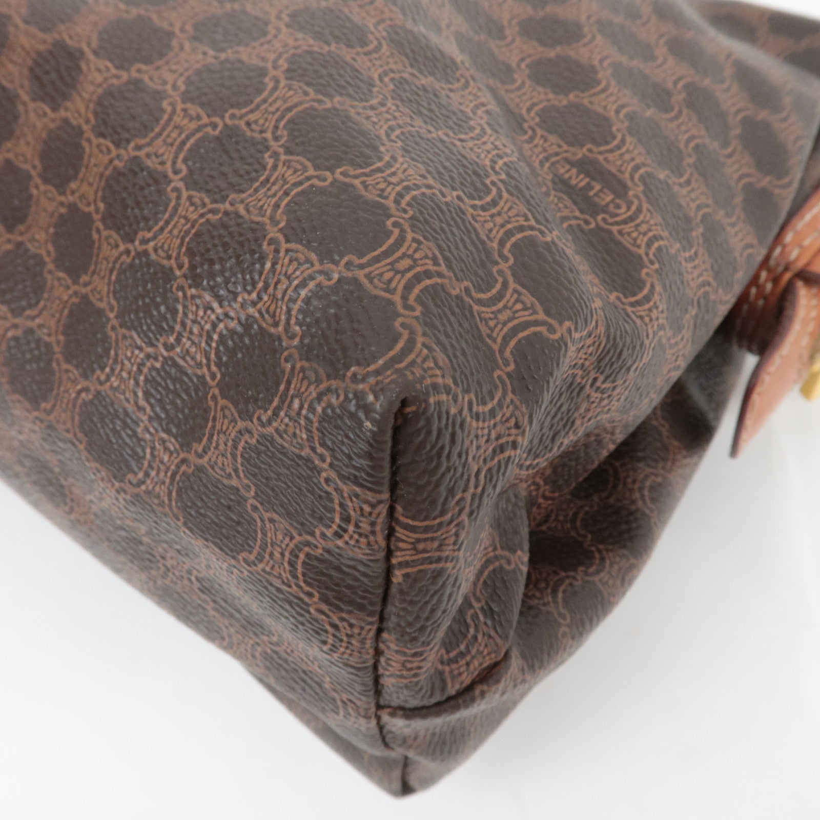 CELINE Macadam PVC Leather Cosmetic Pouch Brown