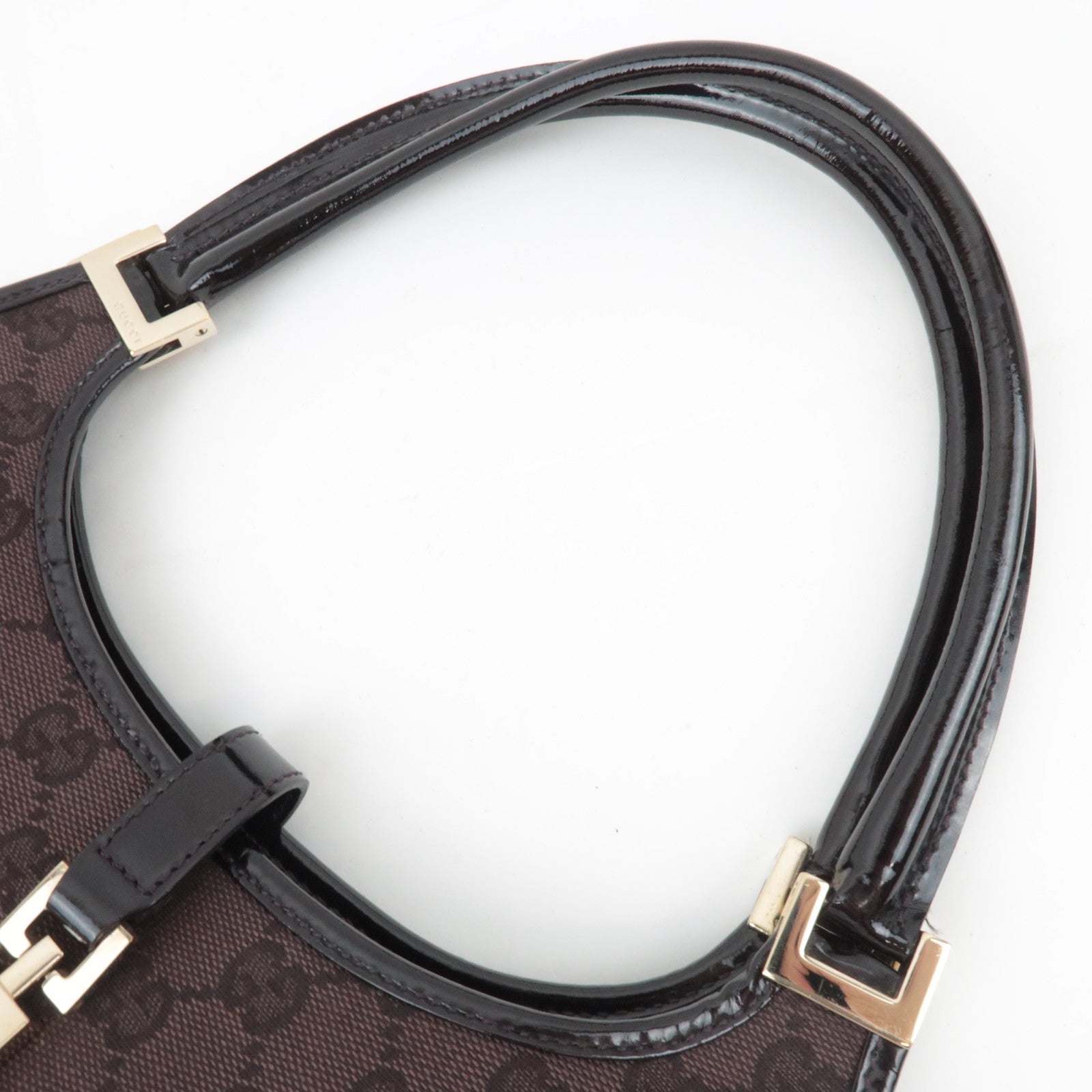 GUCCI Jackie GG Canvas Patent Shoulder Bag Brown 002.1068