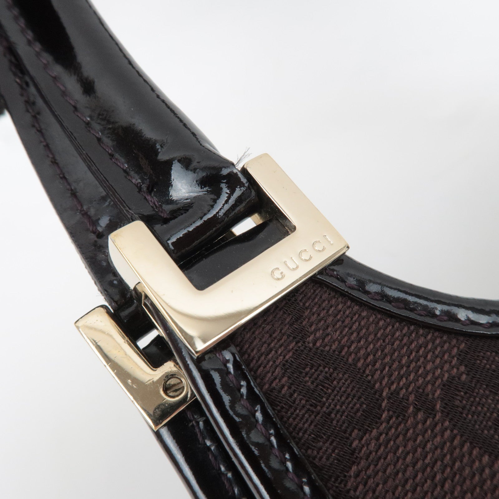 GUCCI Jackie GG Canvas Patent Shoulder Bag Brown 002.1068