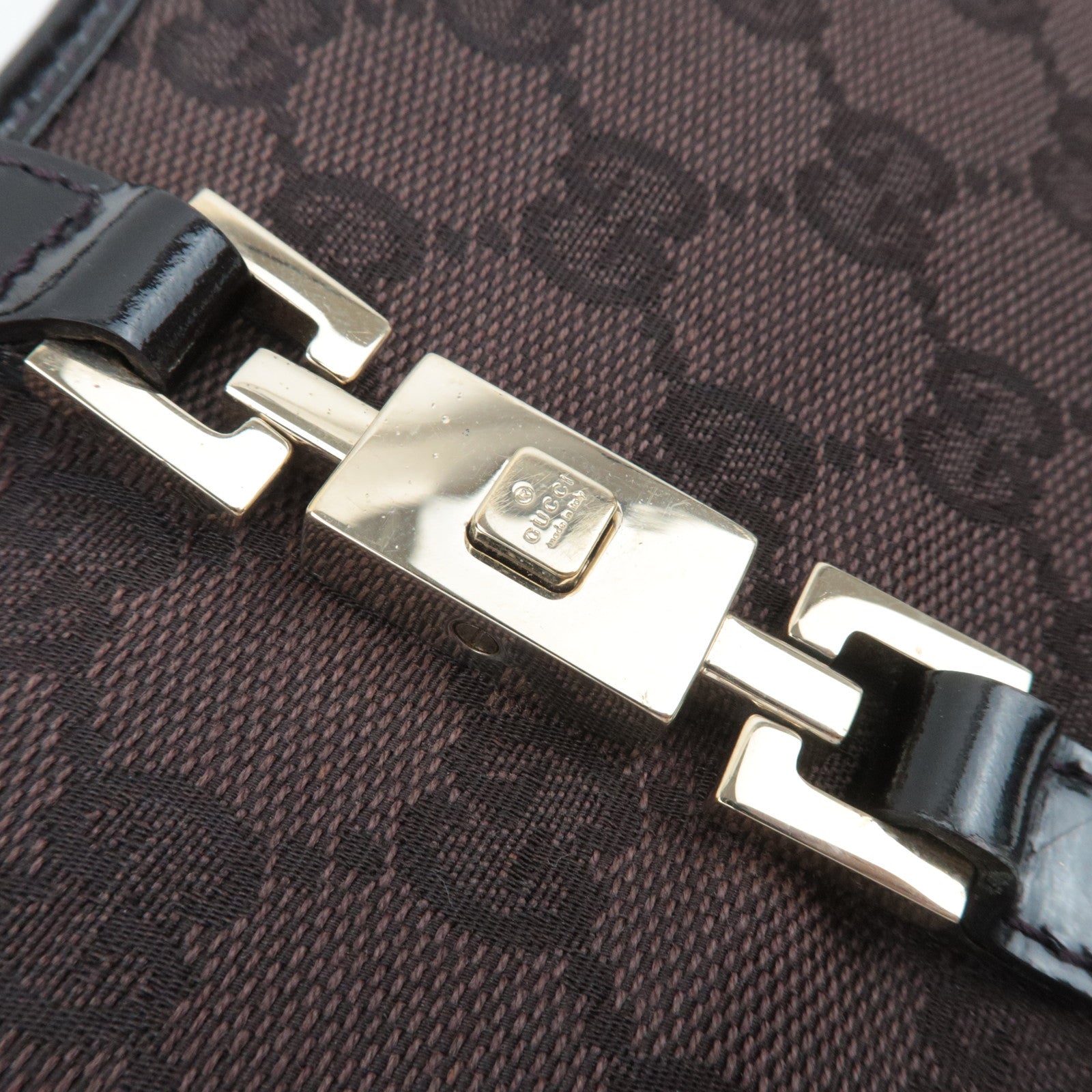 GUCCI Jackie GG Canvas Patent Shoulder Bag Brown 002.1068