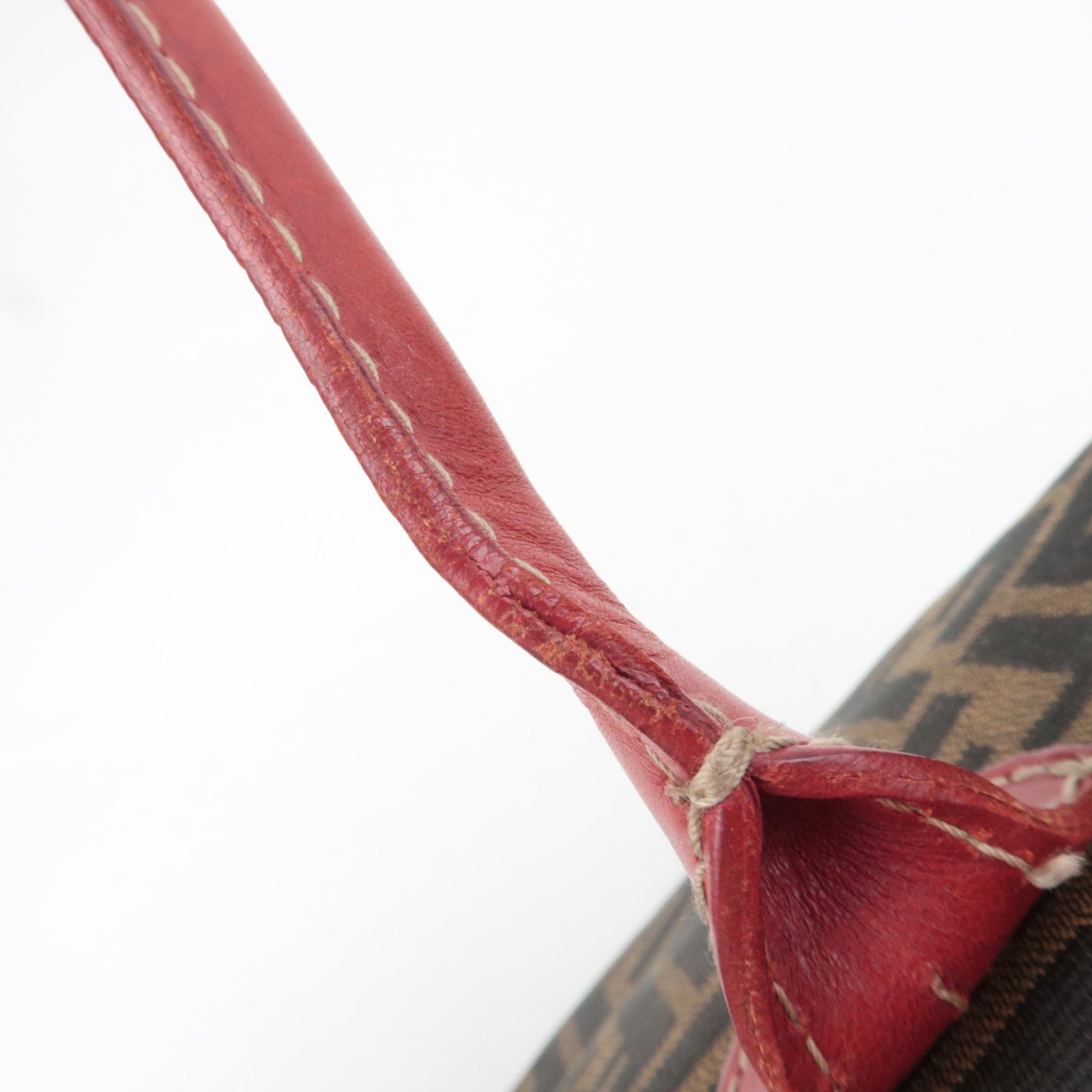 FENDI Zucca Canvas Leather Tote Bag Brown Black Red 8BH046