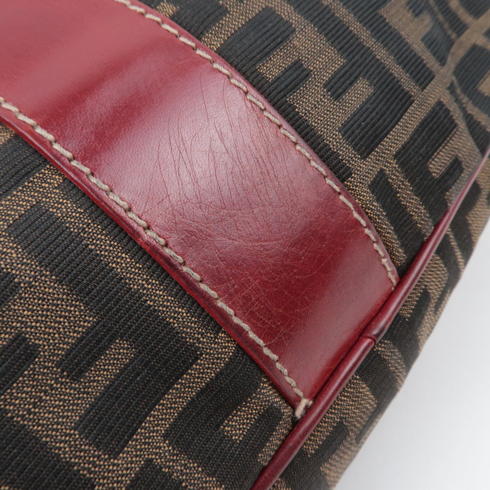 FENDI Zucca Canvas Leather Tote Bag Brown Black Red 8BH046
