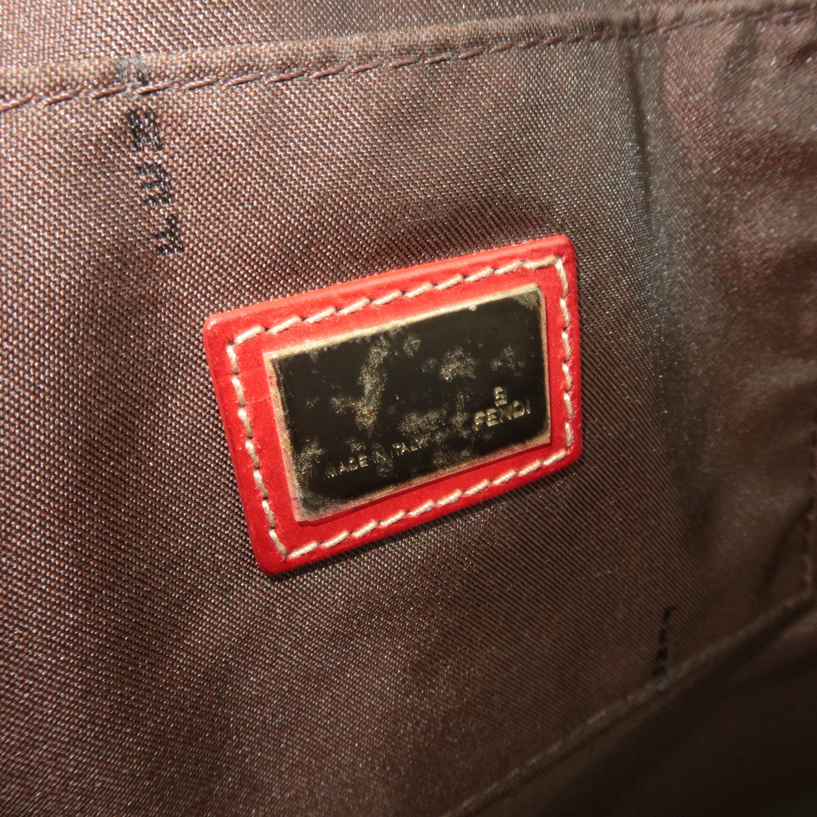 FENDI Zucca Canvas Leather Tote Bag Brown Black Red 8BH046