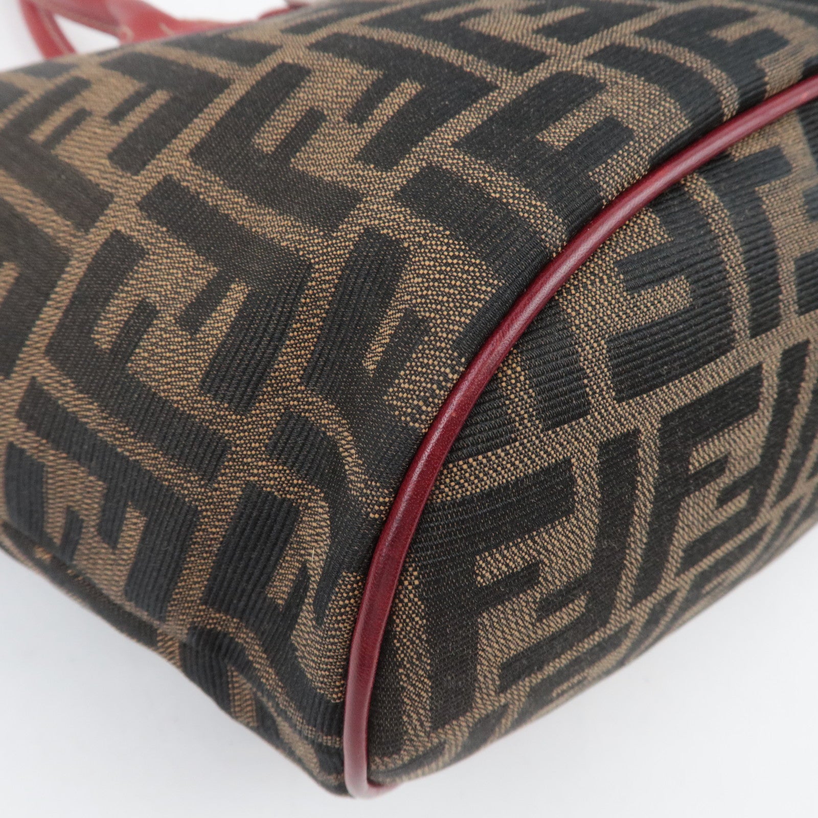 FENDI Zucca Canvas Leather Tote Bag Brown Black Red 8BH046