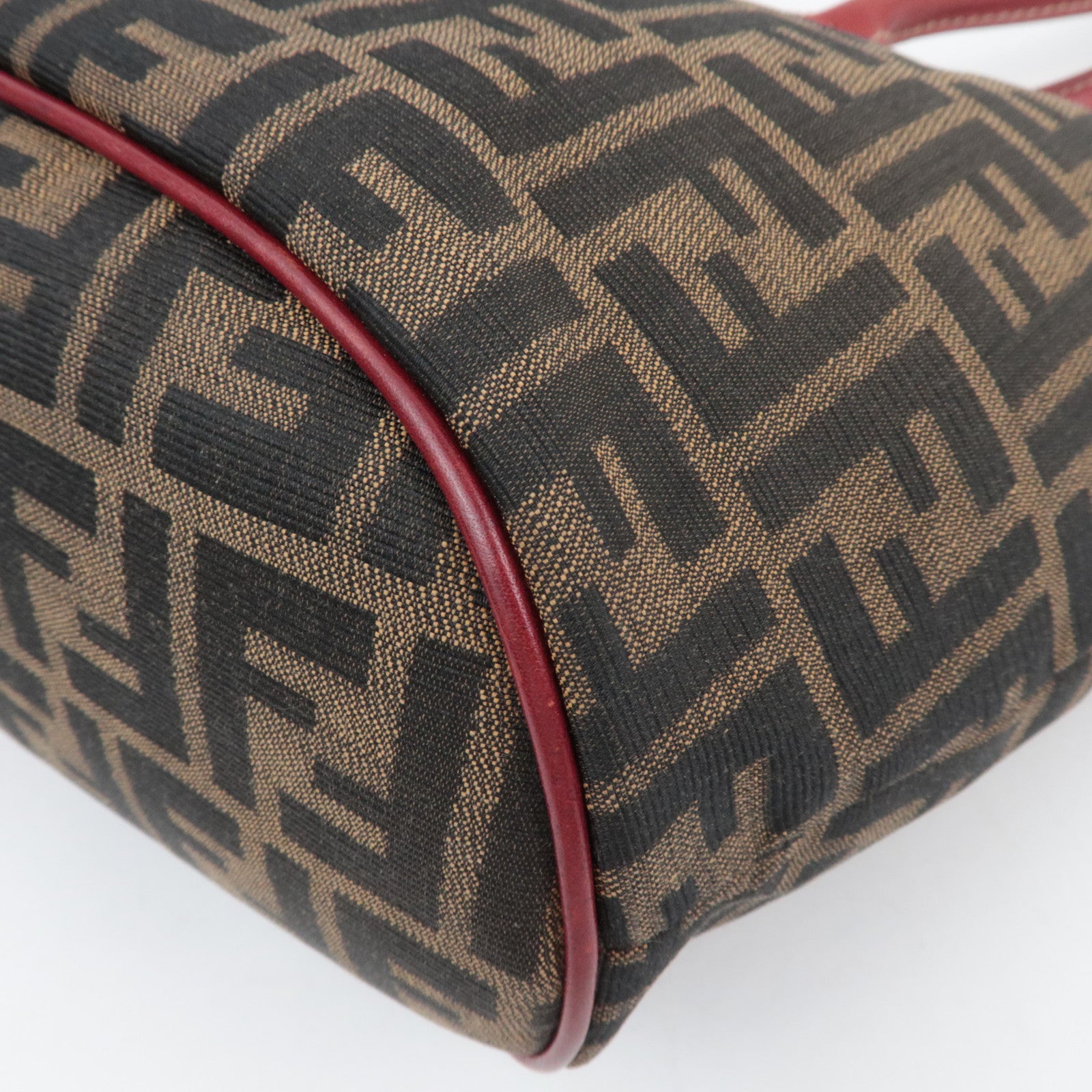 FENDI Zucca Canvas Leather Tote Bag Brown Black Red 8BH046