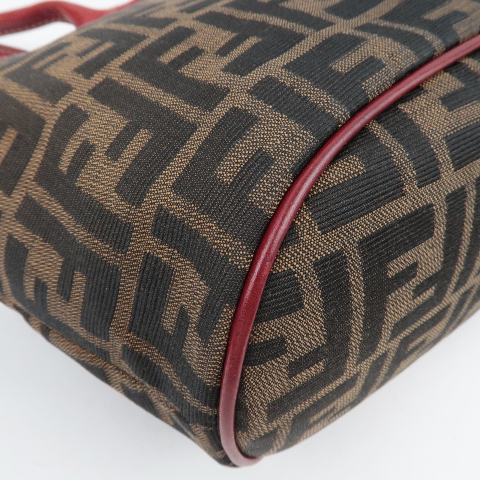 FENDI Zucca Canvas Leather Tote Bag Brown Black Red 8BH046