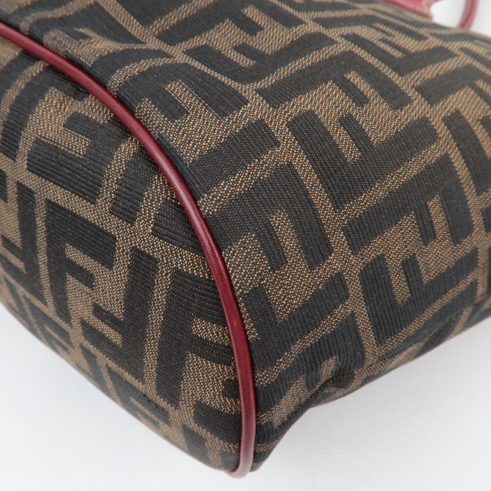 FENDI Zucca Canvas Leather Tote Bag Brown Black Red 8BH046