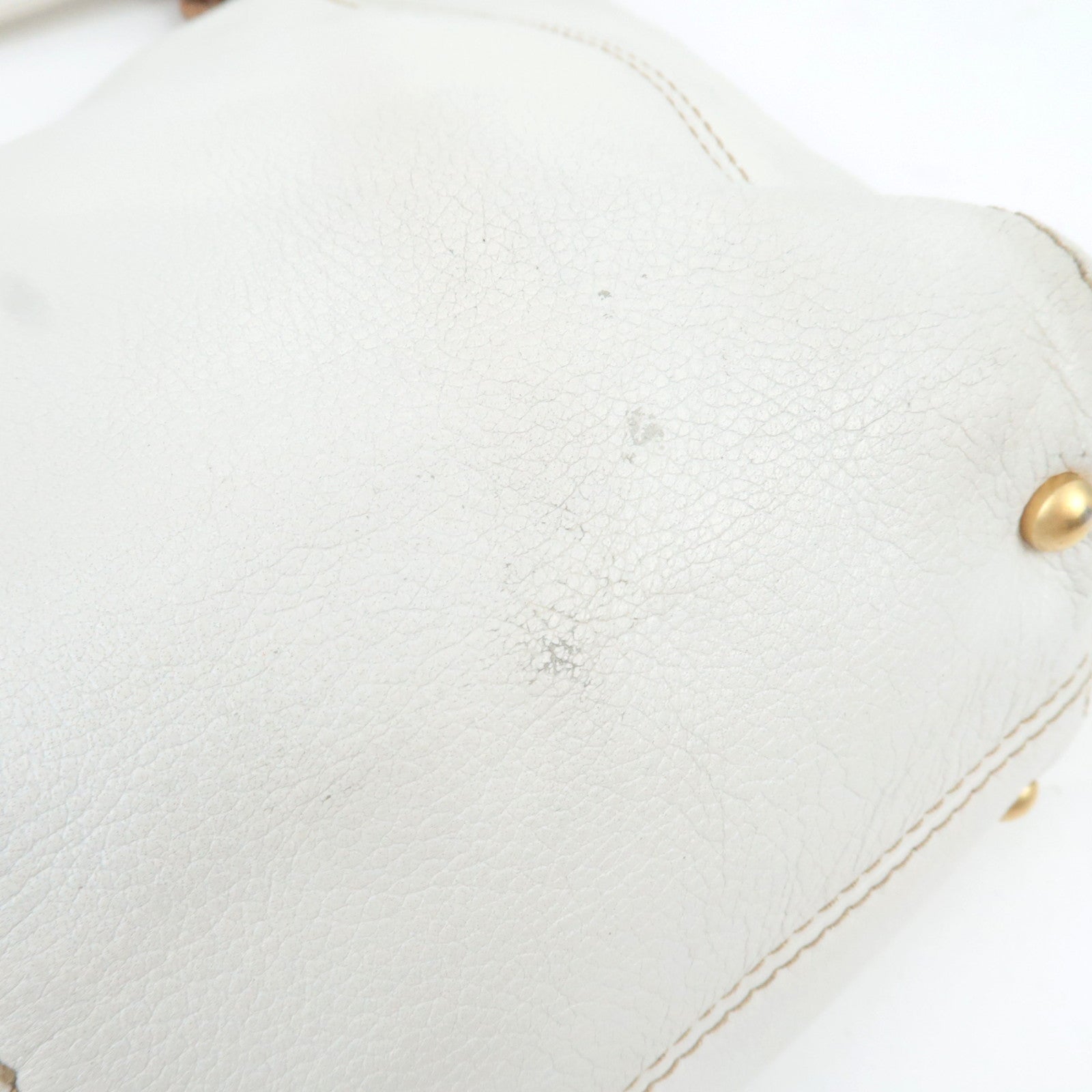 CHANEL Coco Mark Wood Chain Handle Leather Tote Bag White