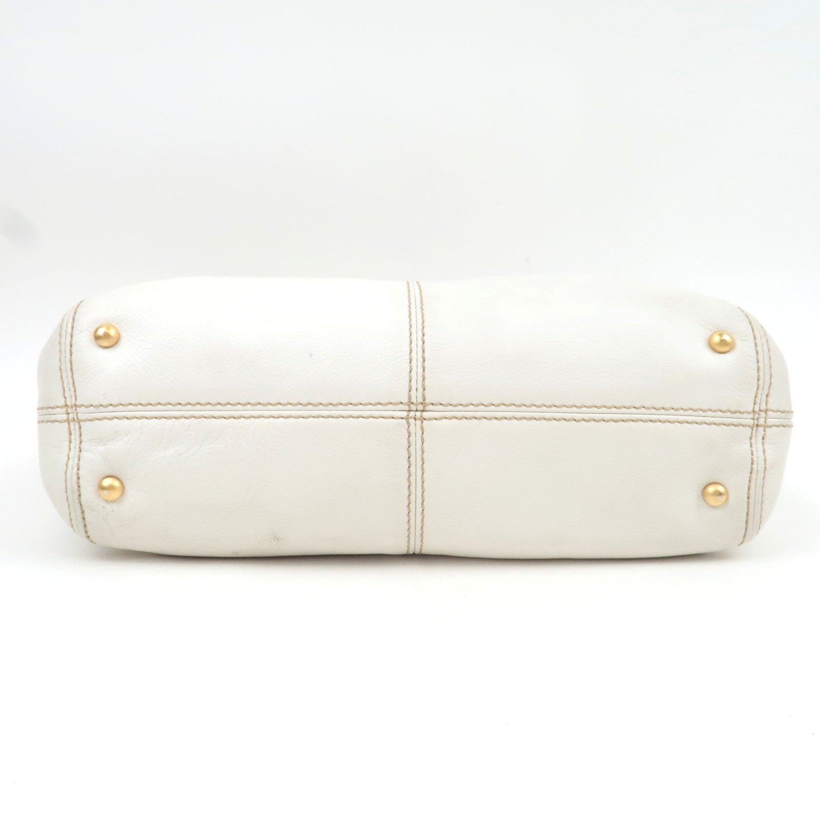 CHANEL Coco Mark Wood Chain Handle Leather Tote Bag White
