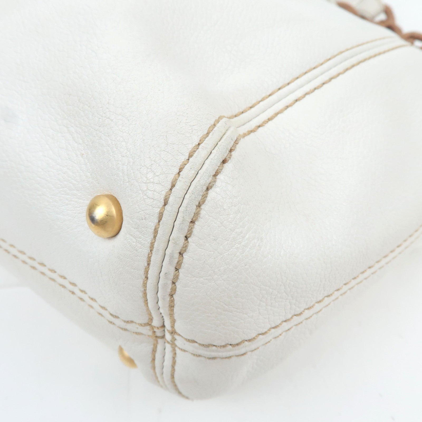 CHANEL Coco Mark Wood Chain Handle Leather Tote Bag White