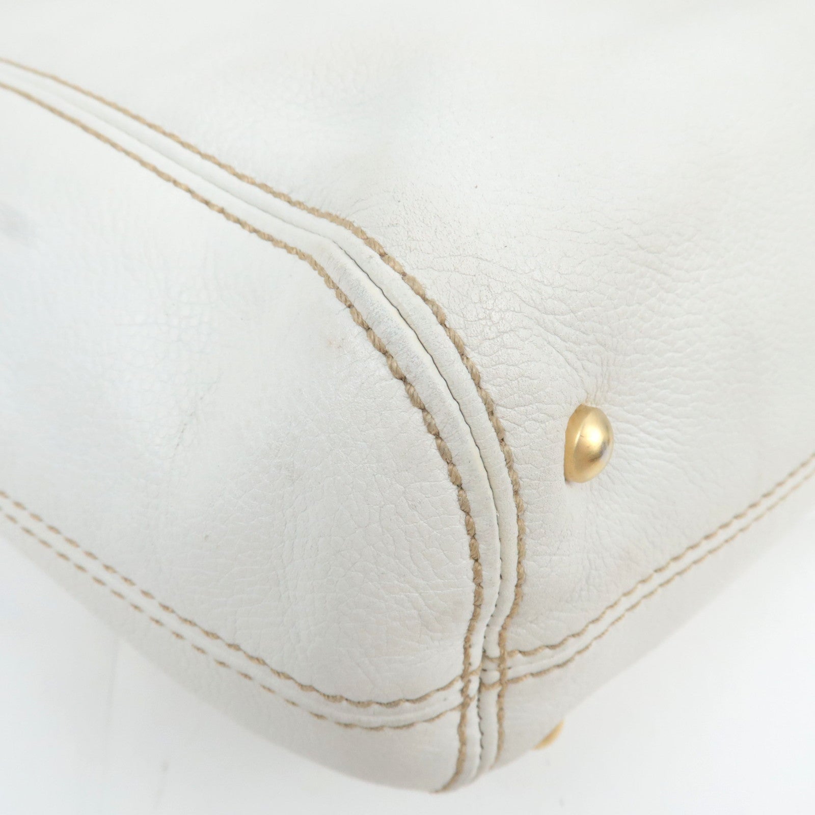 CHANEL Coco Mark Wood Chain Handle Leather Tote Bag White