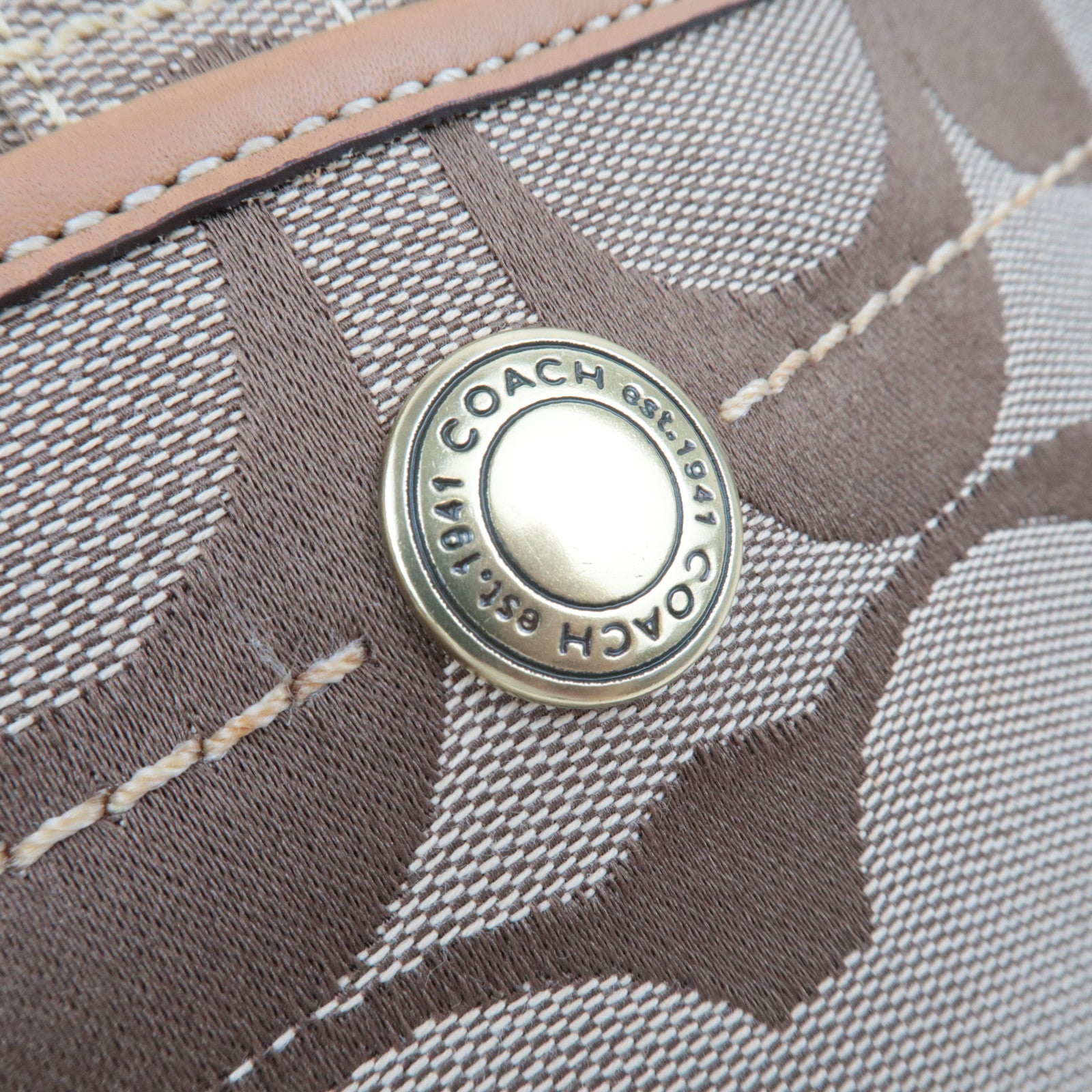 COACH Signature Canvas Leather Shoulder Bag Beige Brown 10764