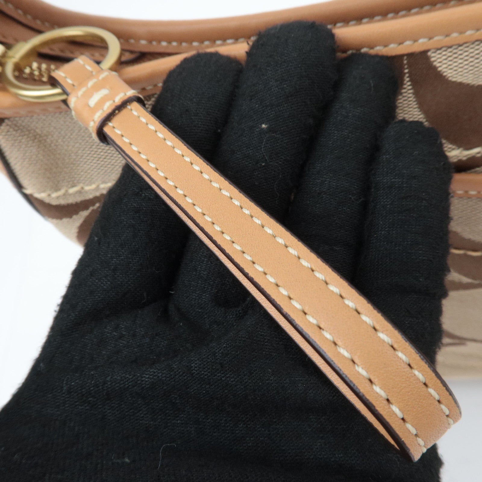 COACH Signature Canvas Leather Shoulder Bag Beige Brown 10764
