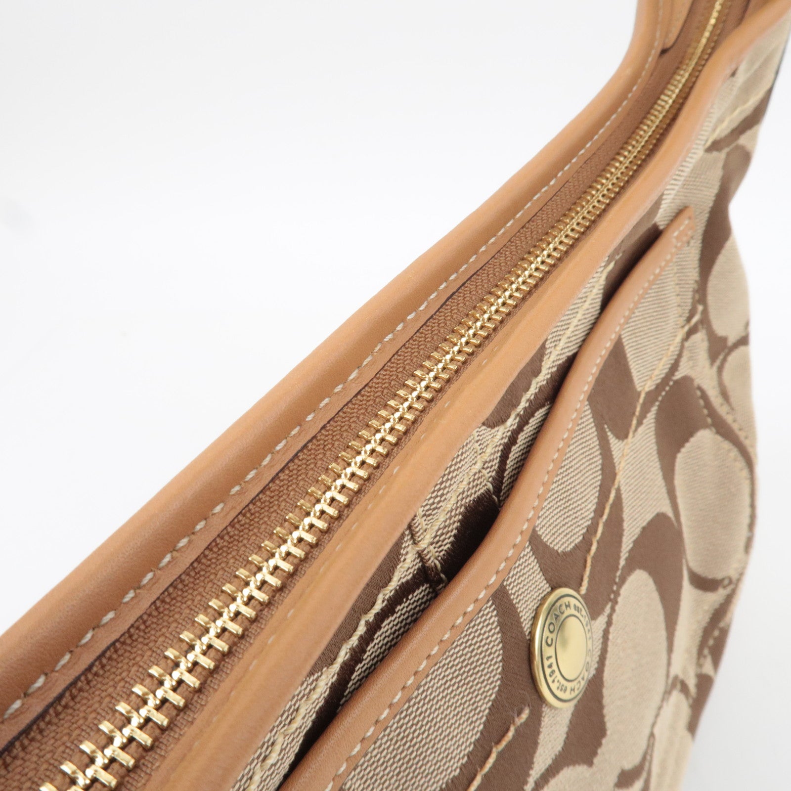COACH Signature Canvas Leather Shoulder Bag Beige Brown 10764