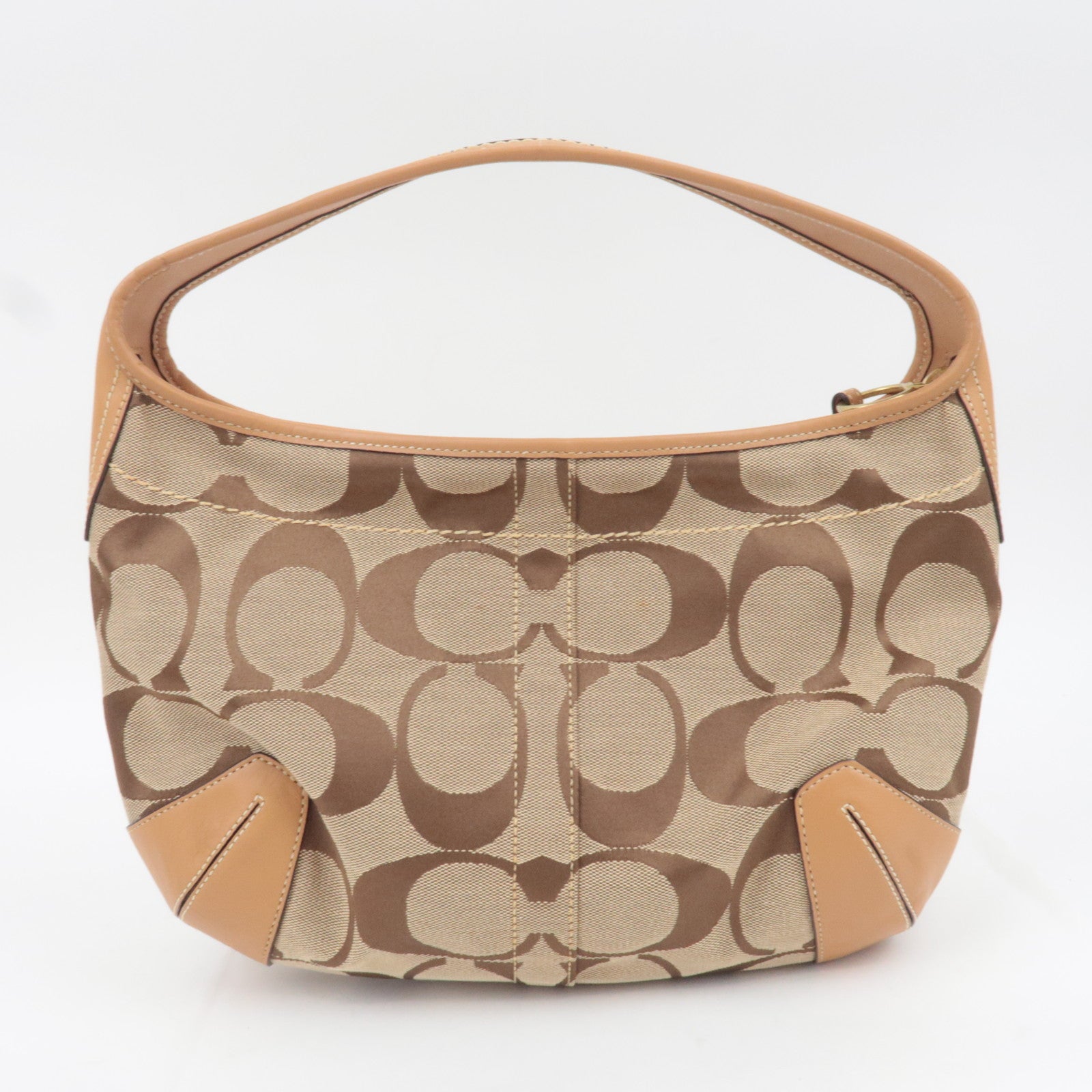COACH Signature Canvas Leather Shoulder Bag Beige Brown 10764
