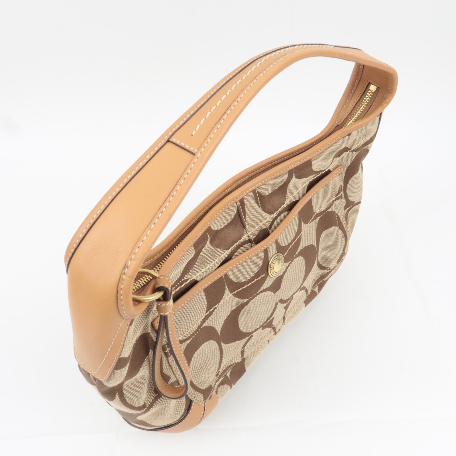 COACH Signature Canvas Leather Shoulder Bag Beige Brown 10764