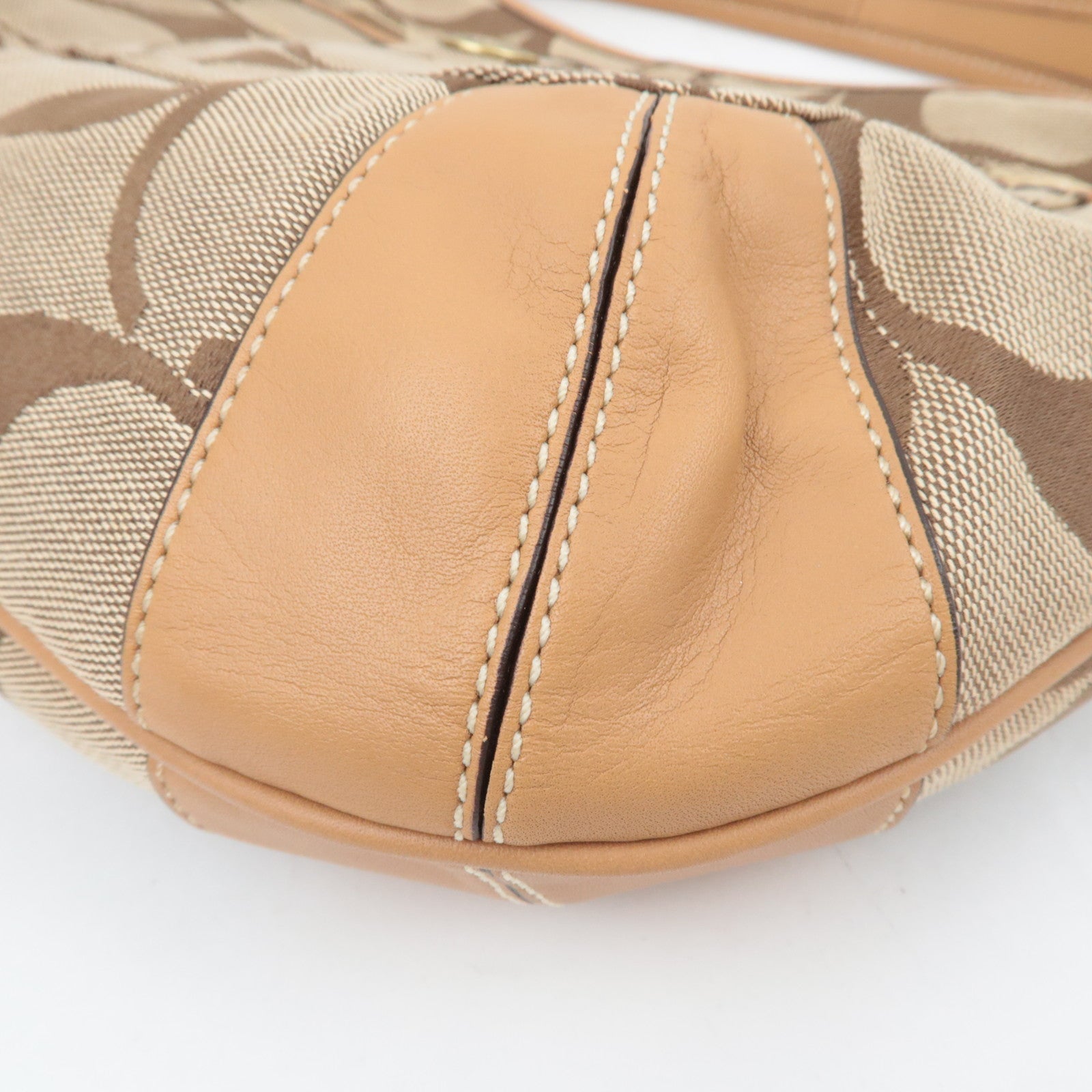 COACH Signature Canvas Leather Shoulder Bag Beige Brown 10764