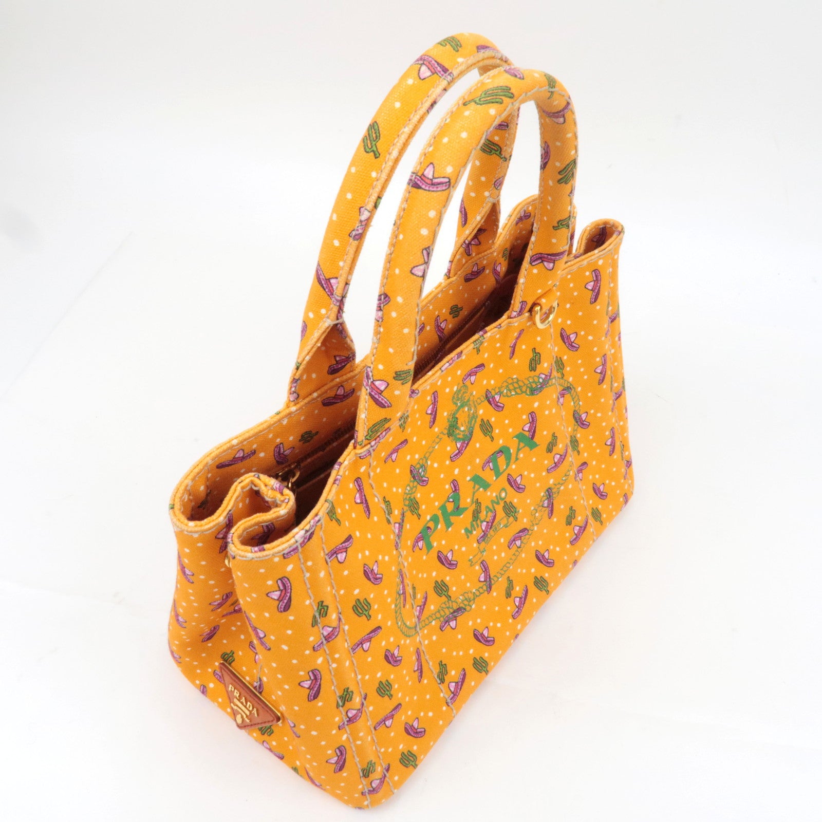 PRADA Canapa Mini Tote Bag Cactus Print  Orange 1BG439