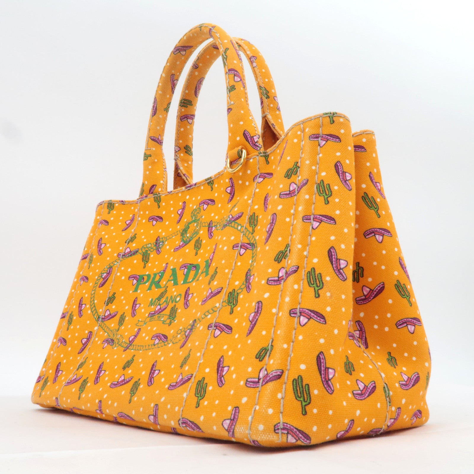 PRADA Canapa Mini Tote Bag Cactus Print  Orange 1BG439