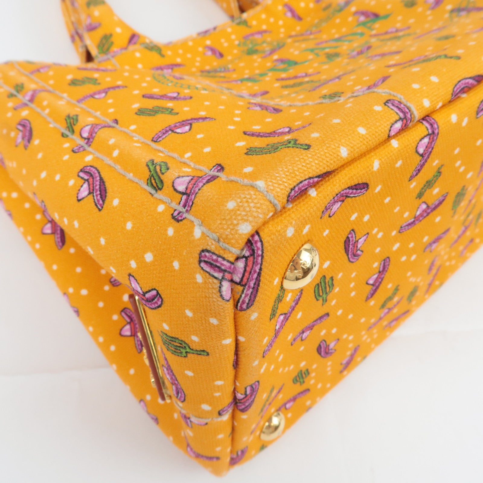 PRADA Canapa Mini Tote Bag Cactus Print  Orange 1BG439