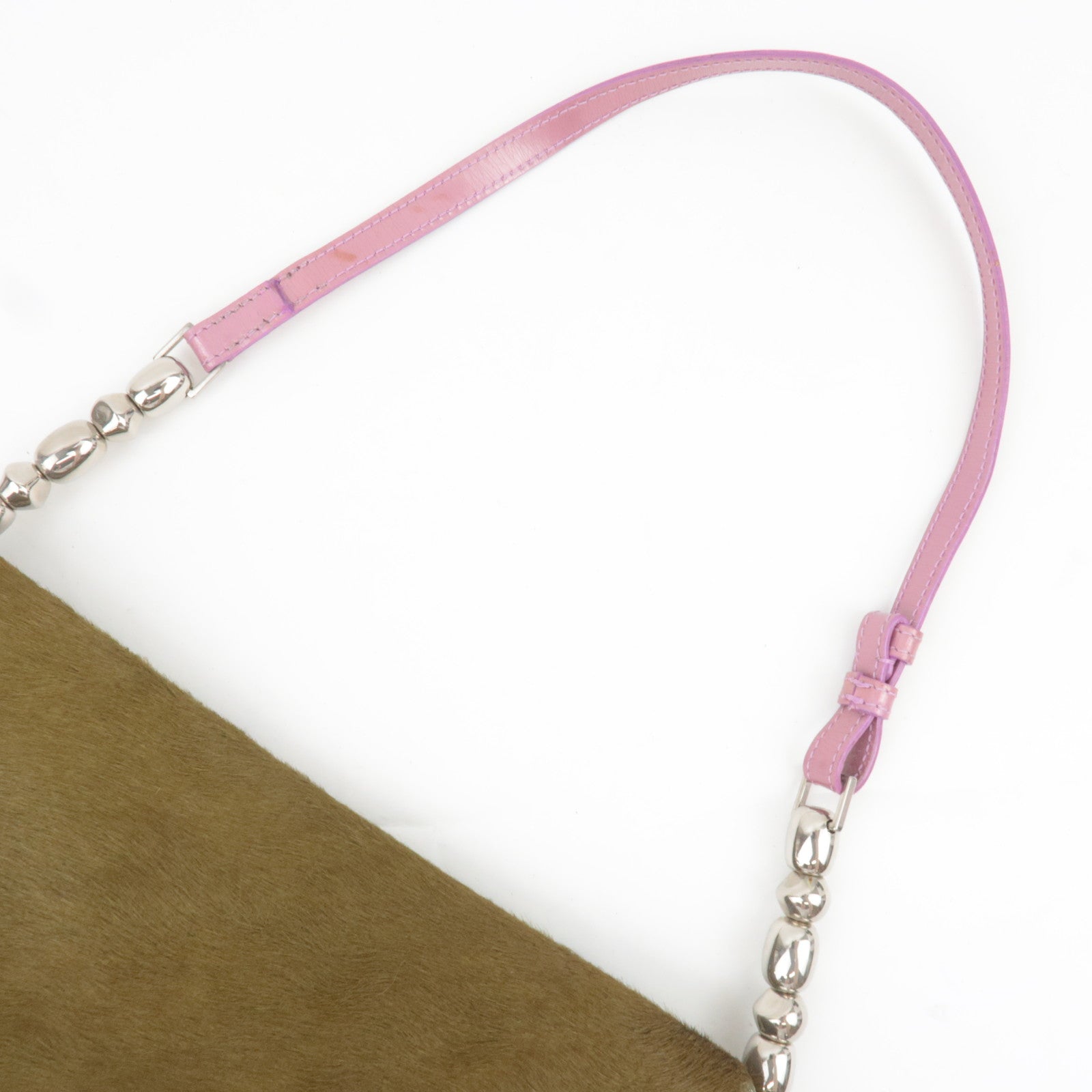 Christian Dior Maris Pearl Calf hair Patent Shoulder Bag Khaki