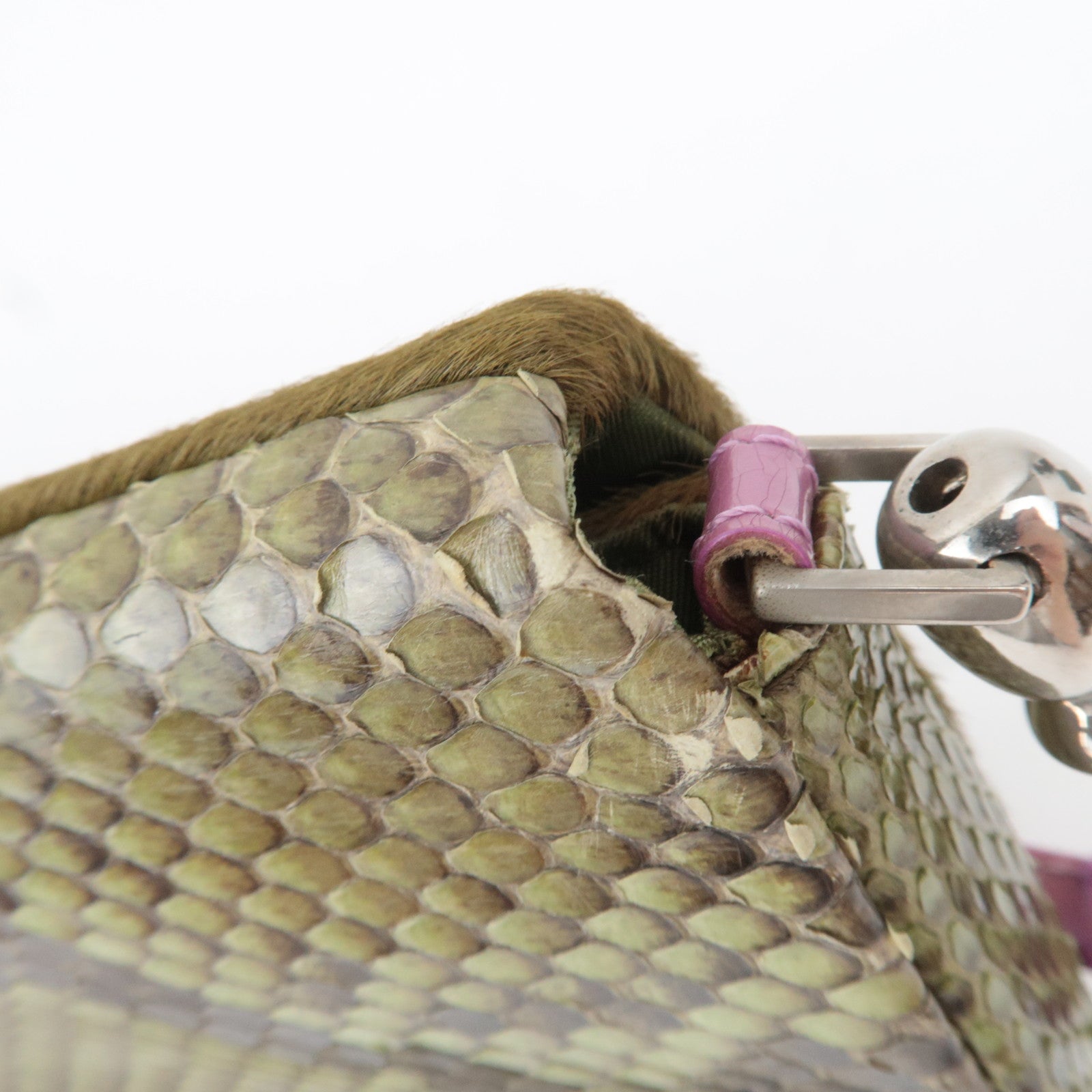 Christian Dior Maris Pearl Calf hair Patent Shoulder Bag Khaki