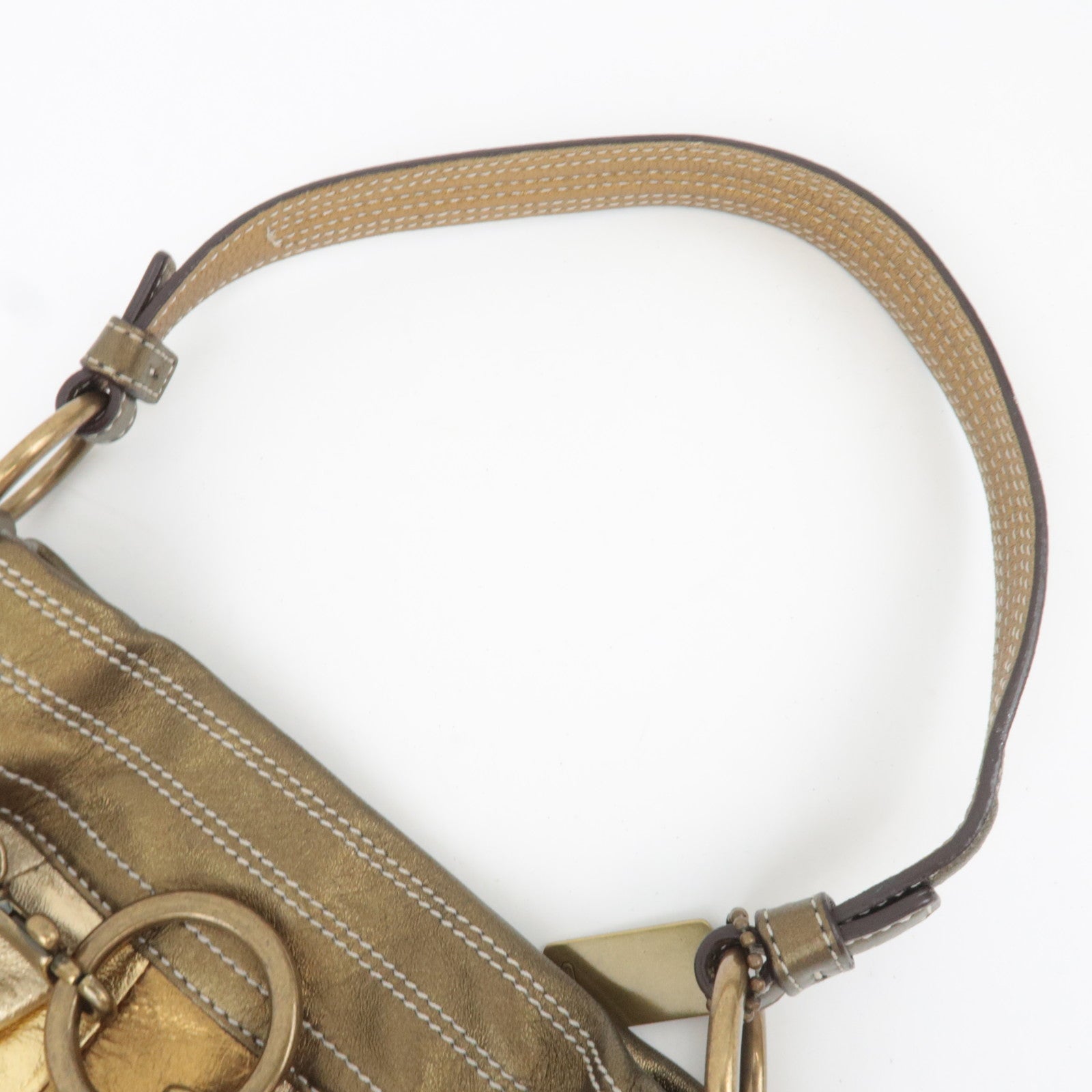 COACH Patchwork Canvas Leather Handbag Bronze Gold Beige 3572