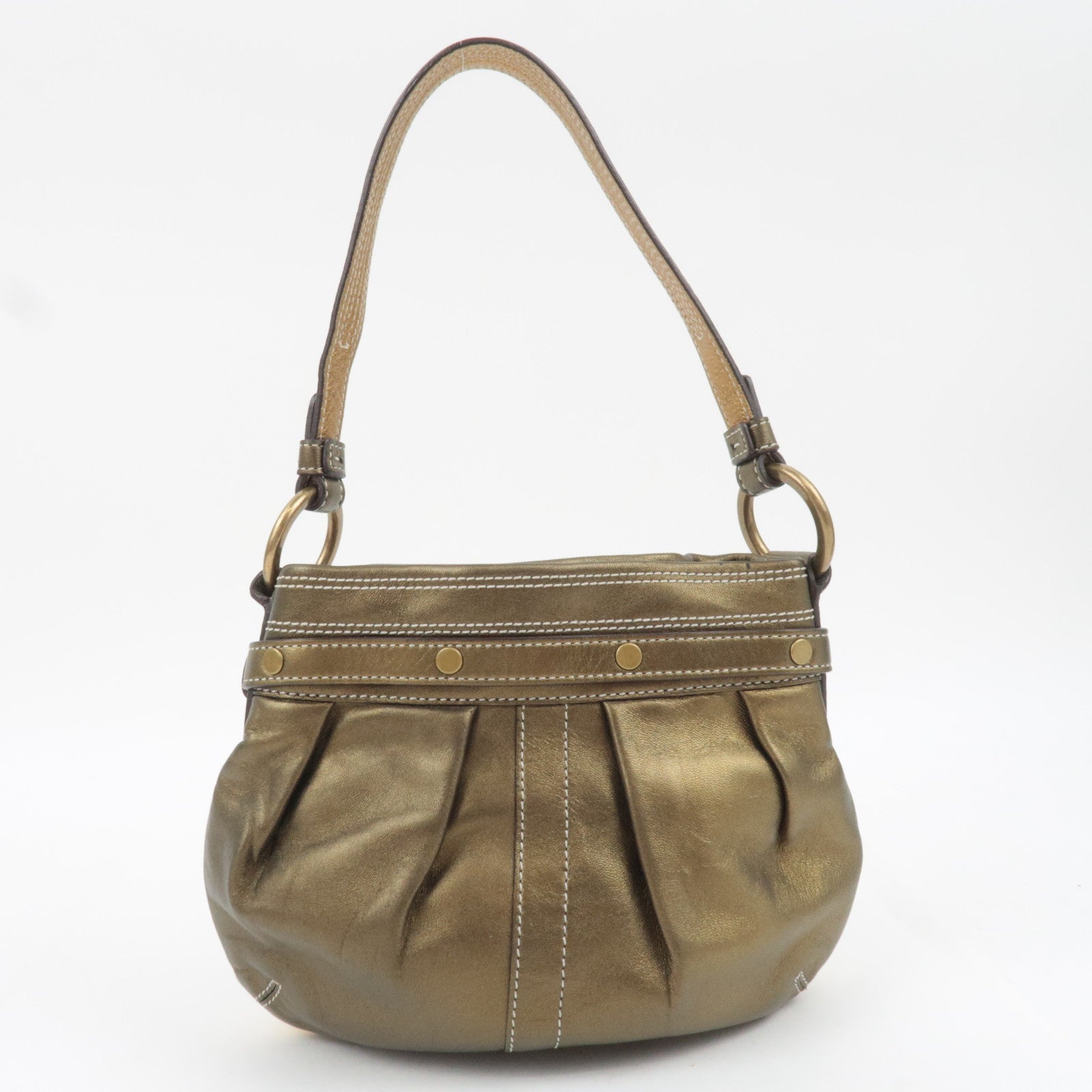 COACH Patchwork Canvas Leather Handbag Bronze Gold Beige 3572