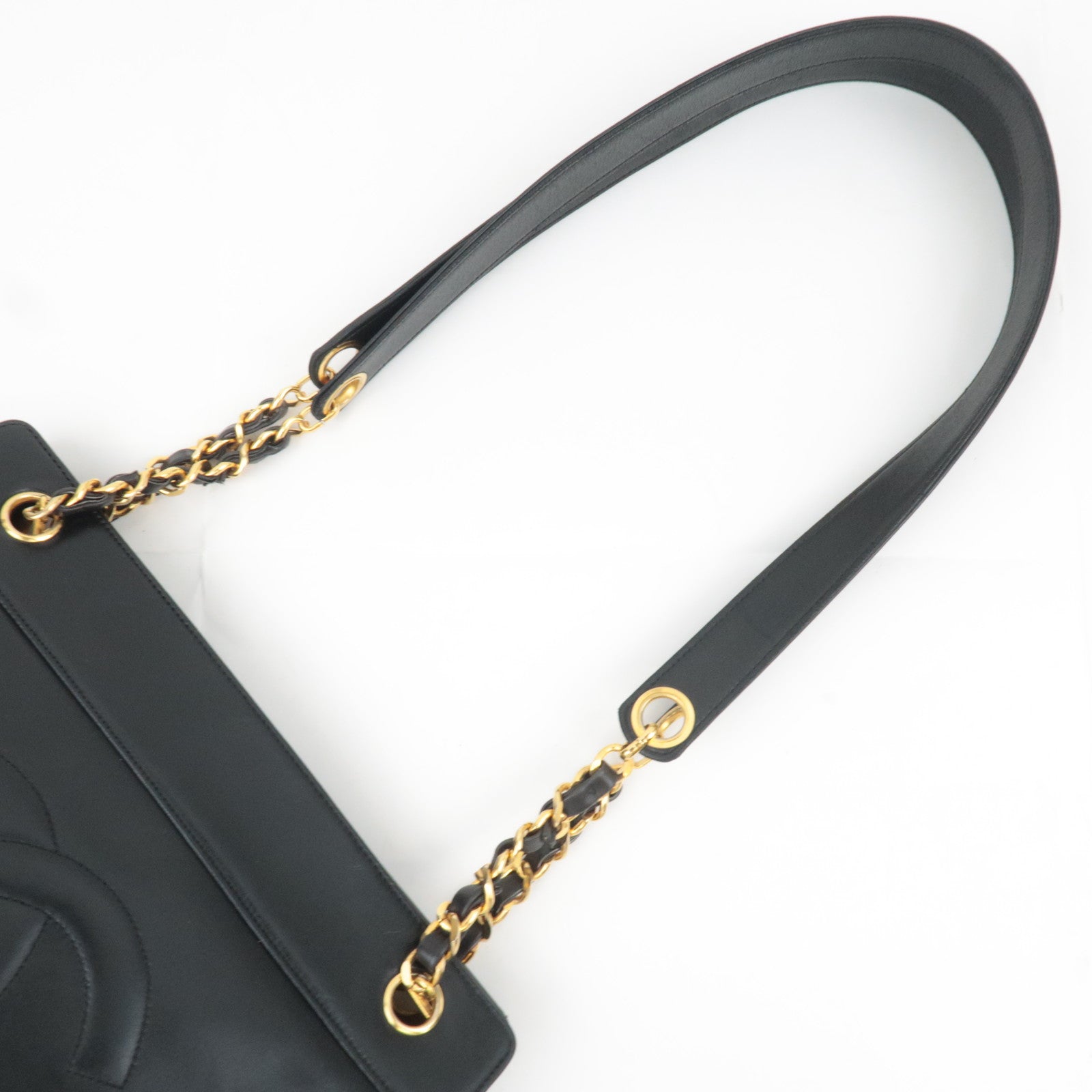 CHANEL Big Coco Mark Chain Tote Bag Lambskin Black Gold HDW