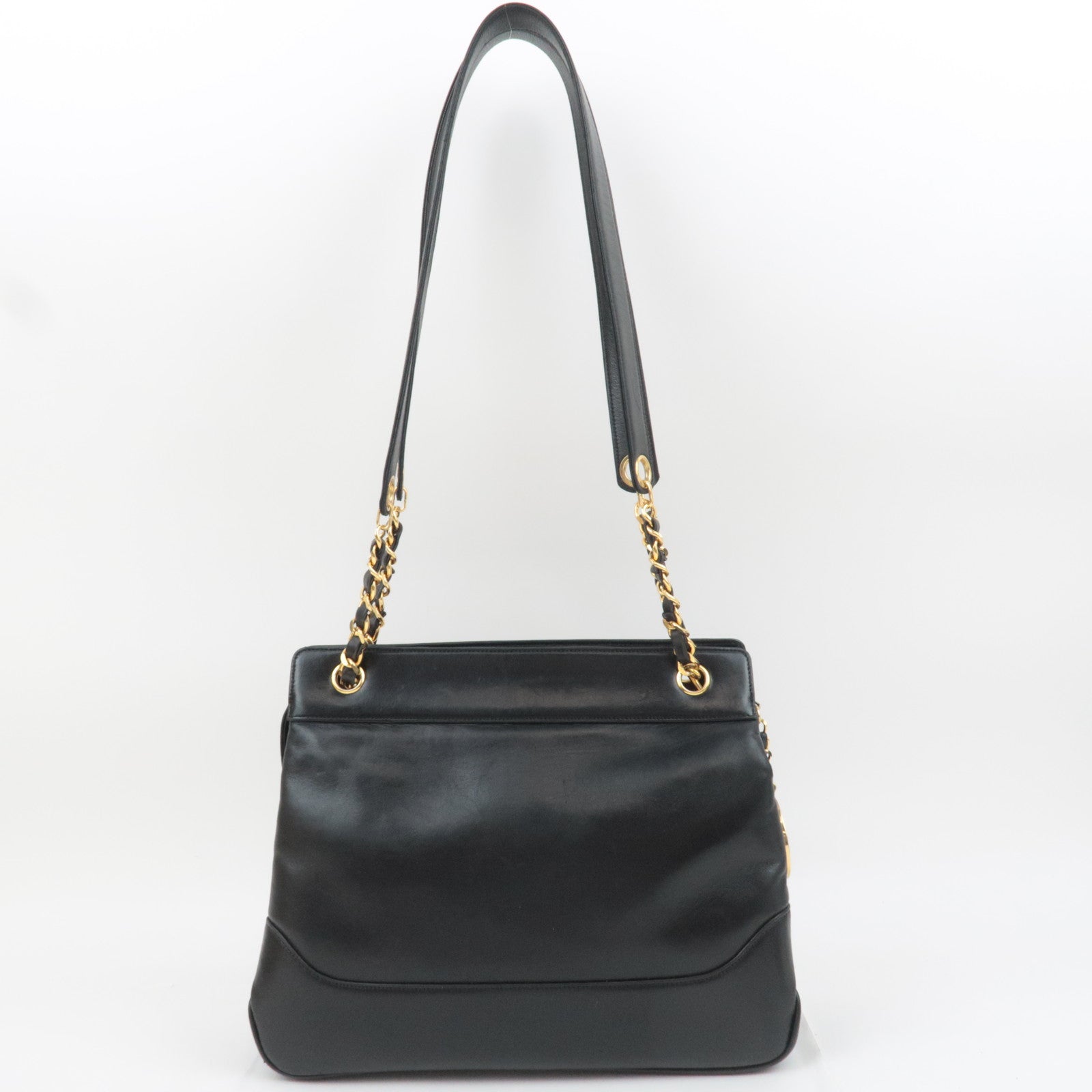 CHANEL Big Coco Mark Chain Tote Bag Lambskin Black Gold HDW