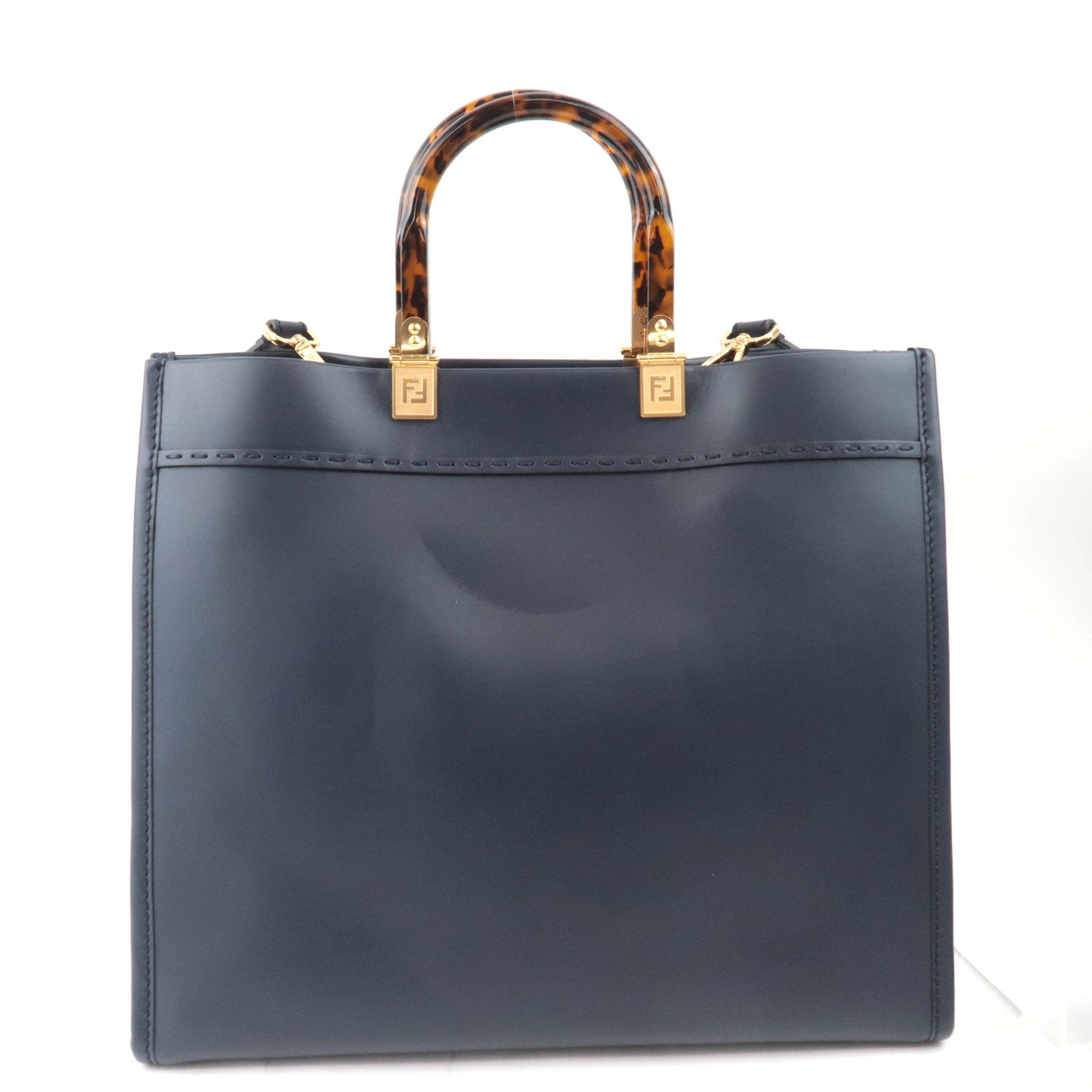 FENDI Sunshine Medium 2Way Leather Tote Bag Dark Navy 8BH386