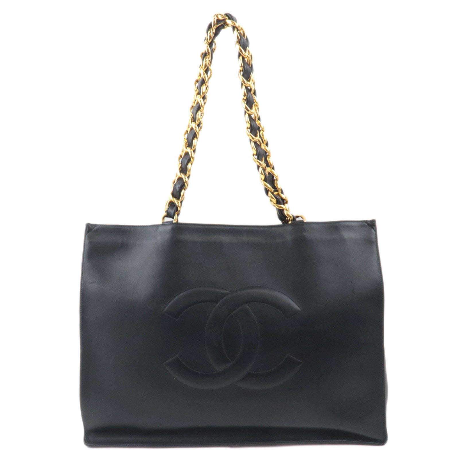 CHANEL Big Coco Mark Chain Tote Bag Lambskin Black Gold HDW89541
