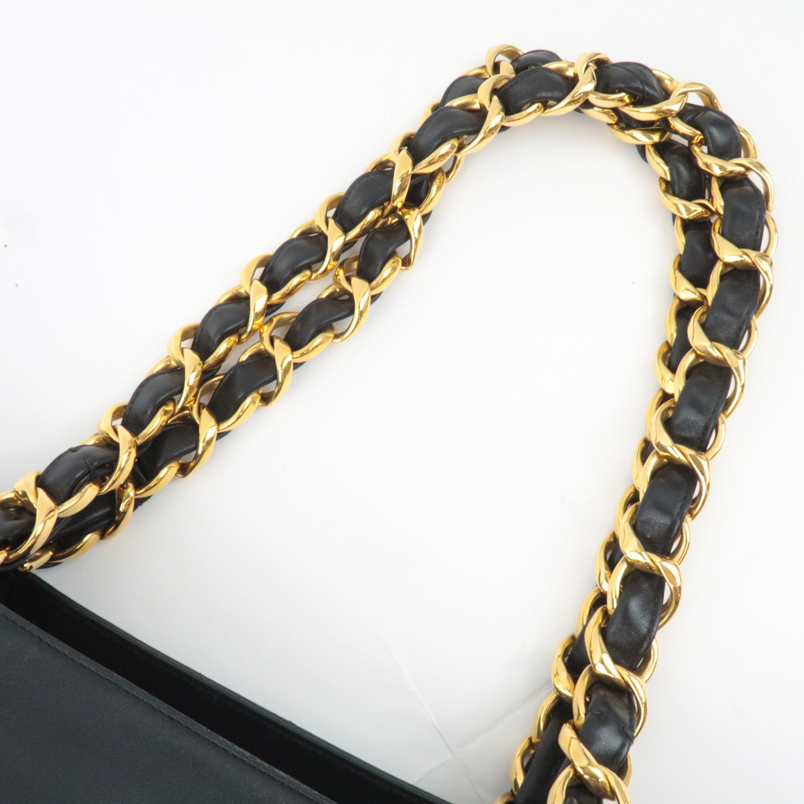 CHANEL Big Coco Mark Chain Tote Bag Lambskin Black Gold HDW