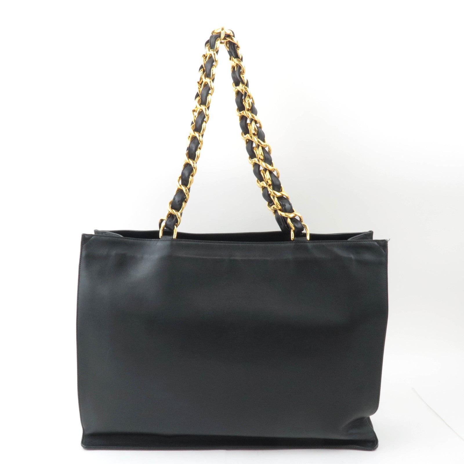 CHANEL Big Coco Mark Chain Tote Bag Lambskin Black Gold HDW