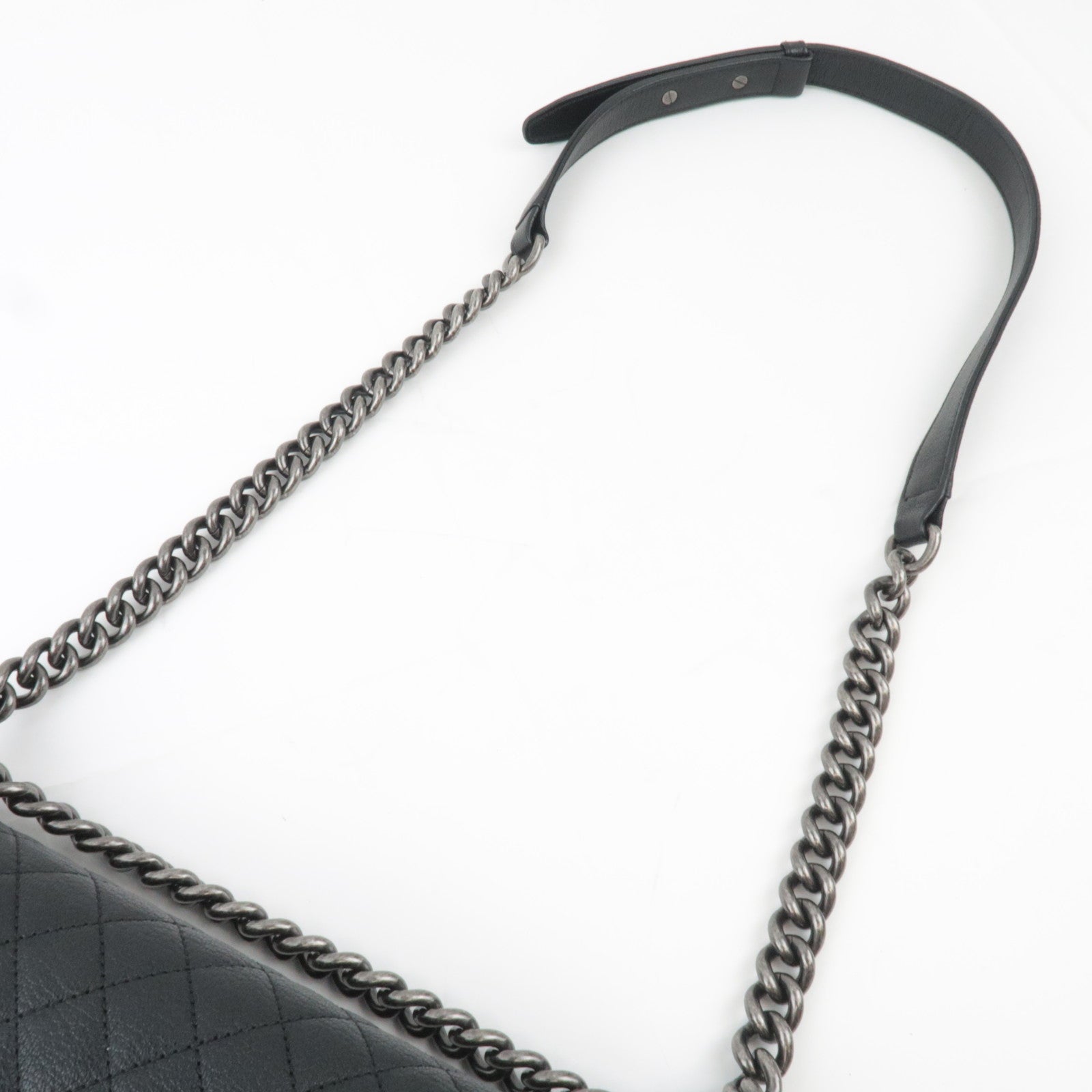 CHANEL Boy Chanel 28 Leather Chain Shoulder Bag Black Vintage Silver HDW