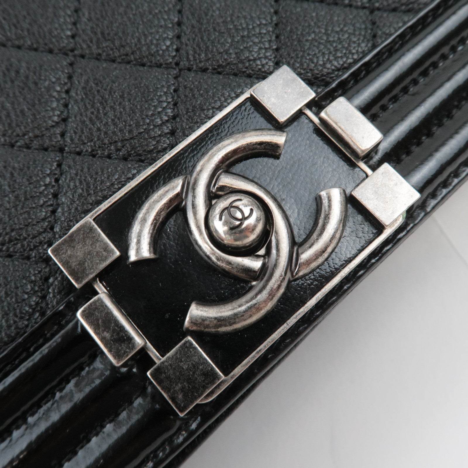 CHANEL Boy Chanel 28 Leather Chain Shoulder Bag Black Vintage Silver HDW