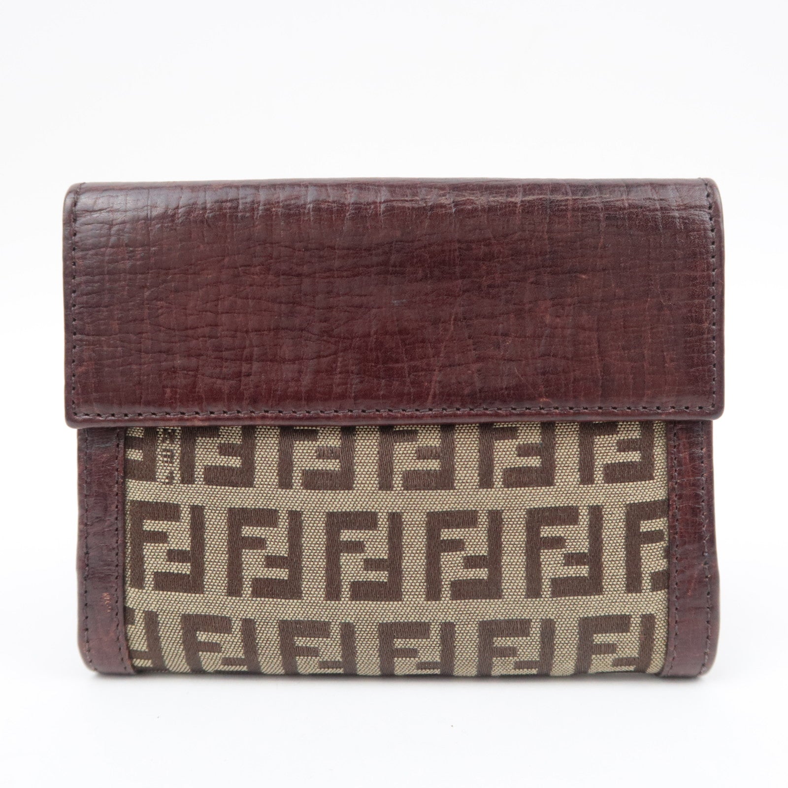 FENDI Zucchino Canvas Leather Wallet Beige Brown 8M0035