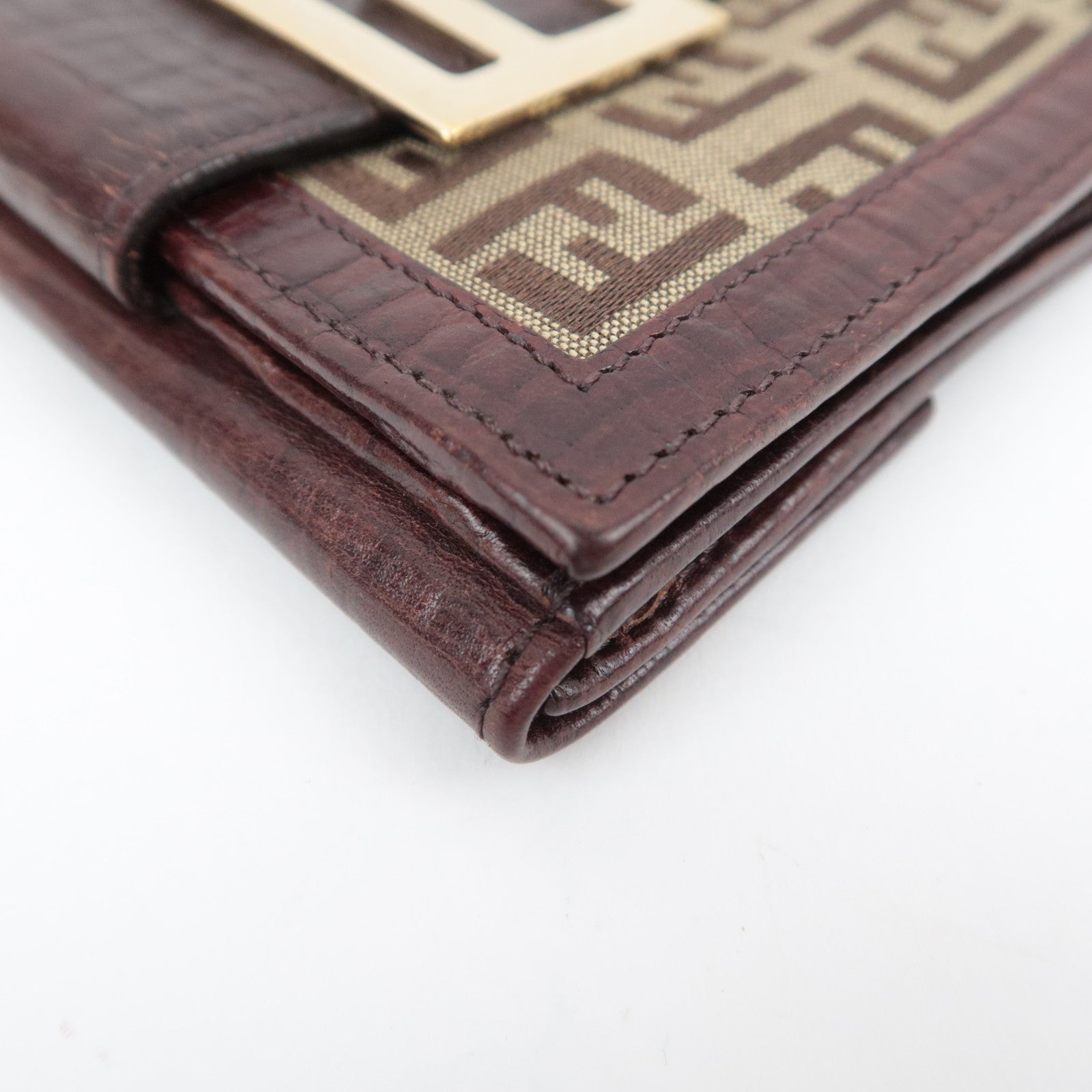 FENDI Zucchino Canvas Leather Wallet Beige Brown 8M0035