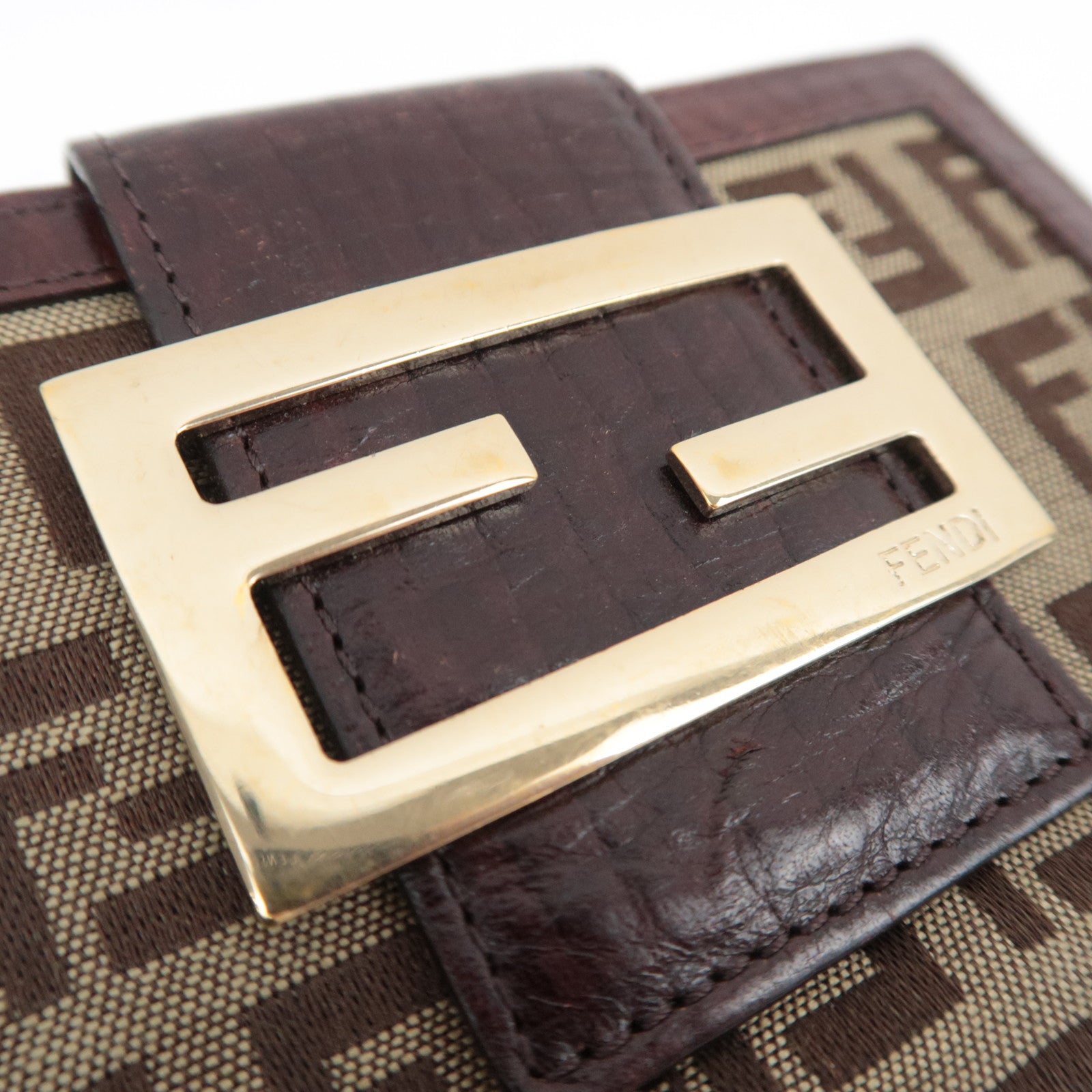 FENDI Zucchino Canvas Leather Wallet Beige Brown 8M0035