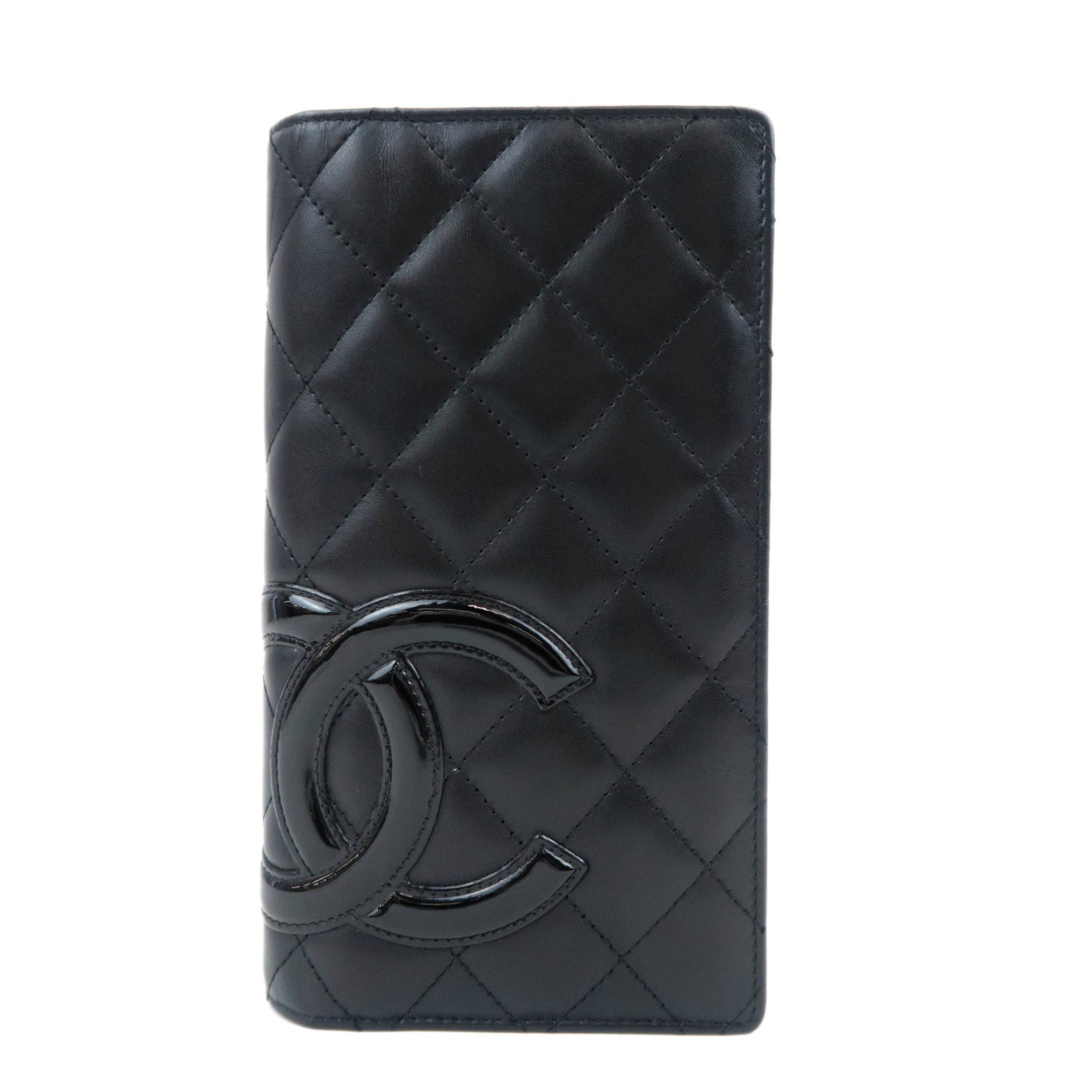CHANEL Cambon Line Long Wallet Lambskin Patent Black89571