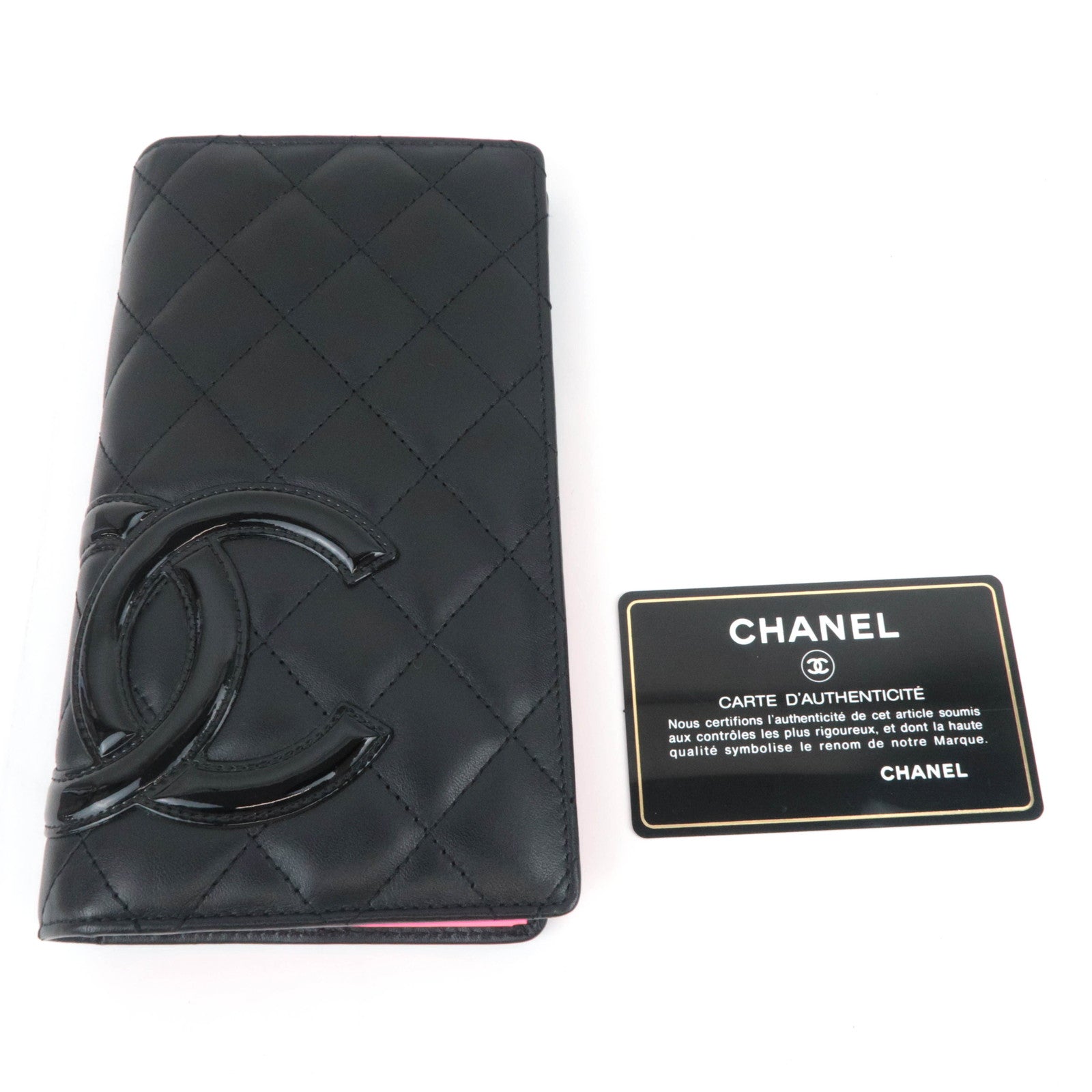 CHANEL Cambon Line Long Wallet Lambskin Patent Black