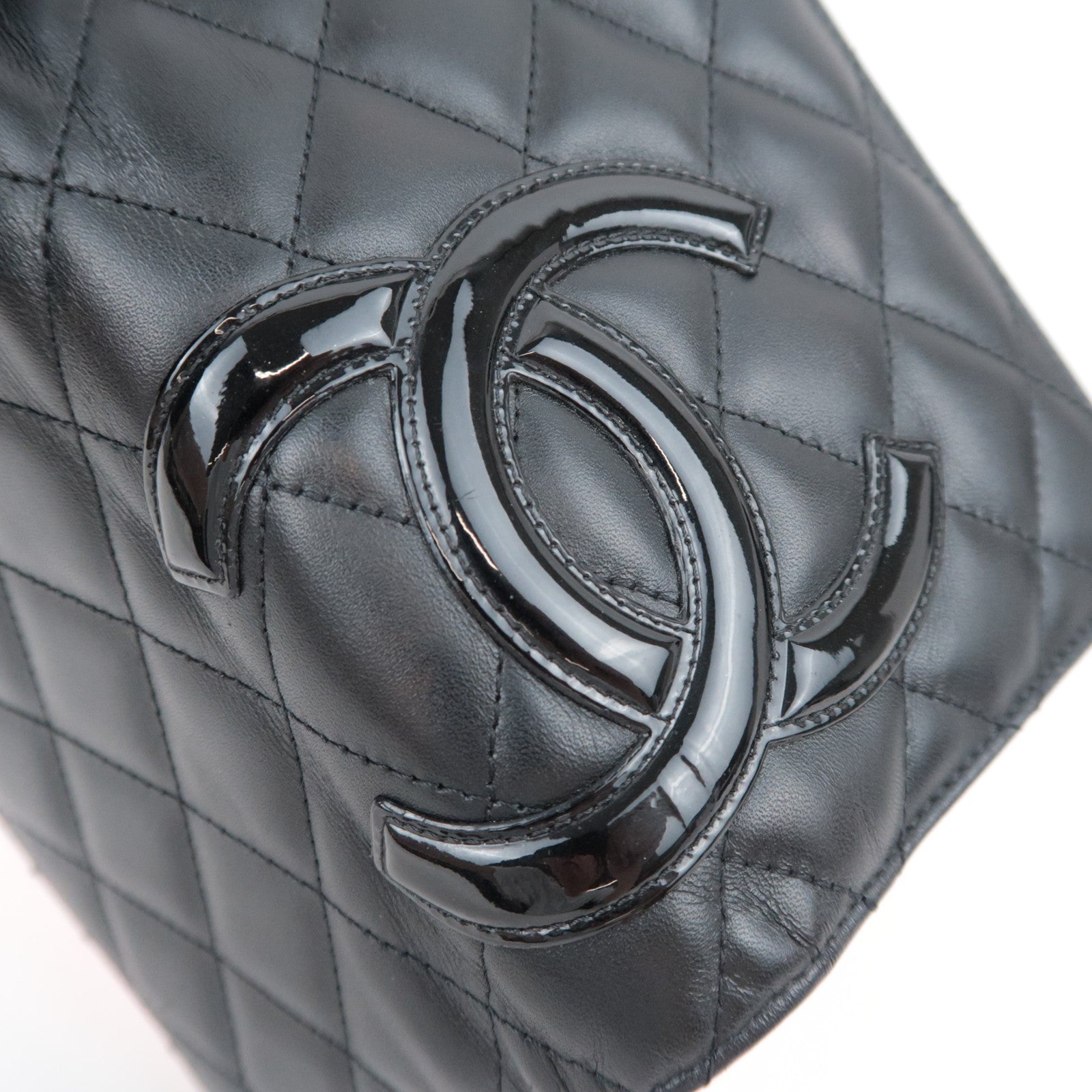 CHANEL Cambon Line Long Wallet Lambskin Patent Black