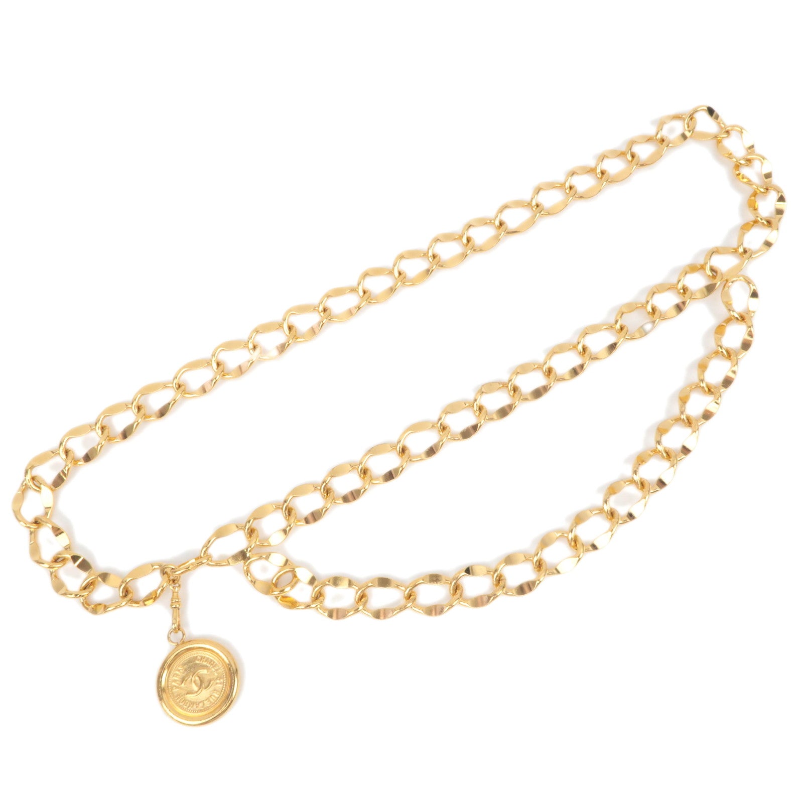 CHANEL Coin Charm Chain Belt Waist Size 75cm Gold Color89572