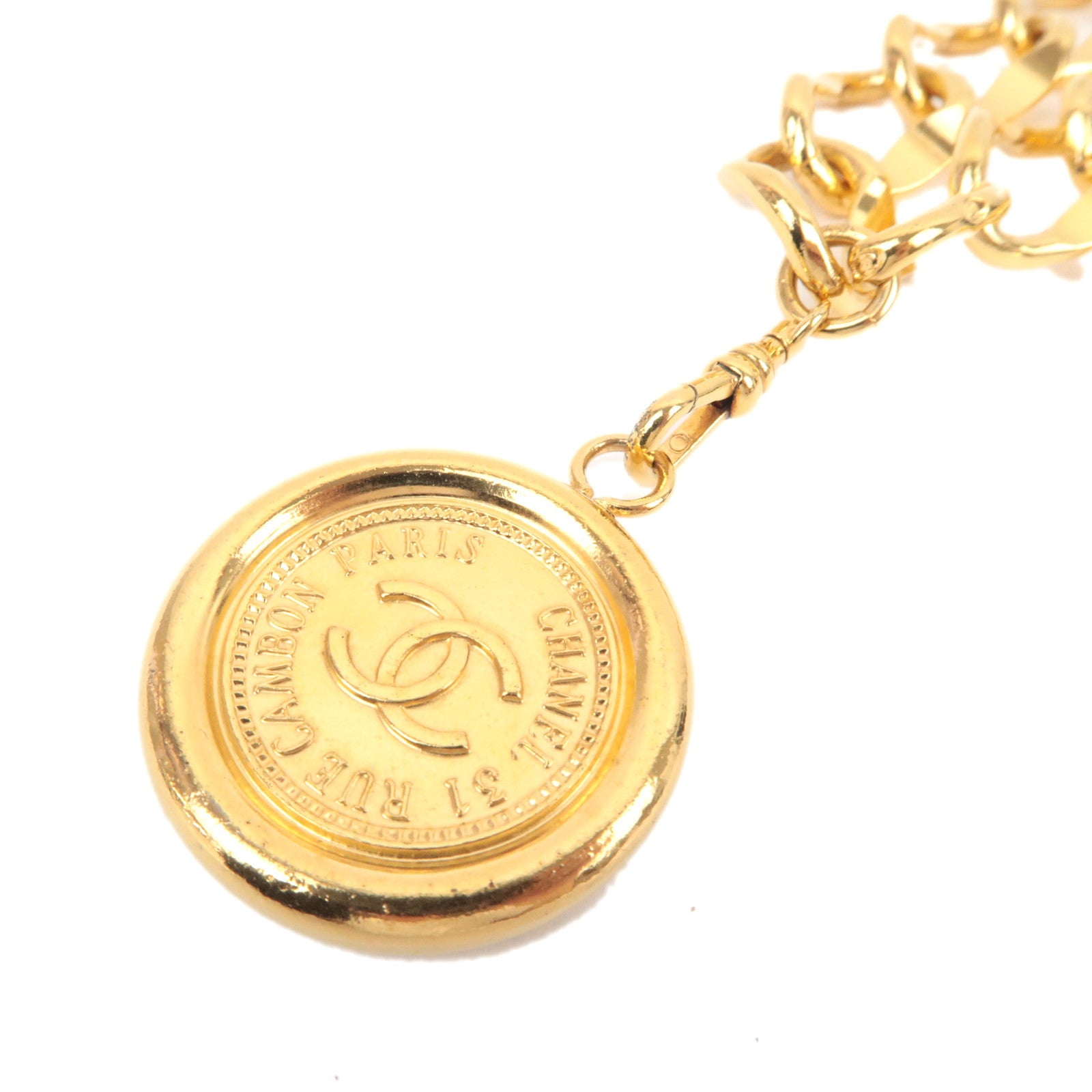 CHANEL Coin Charm Chain Belt Waist Size 75cm Gold Color
