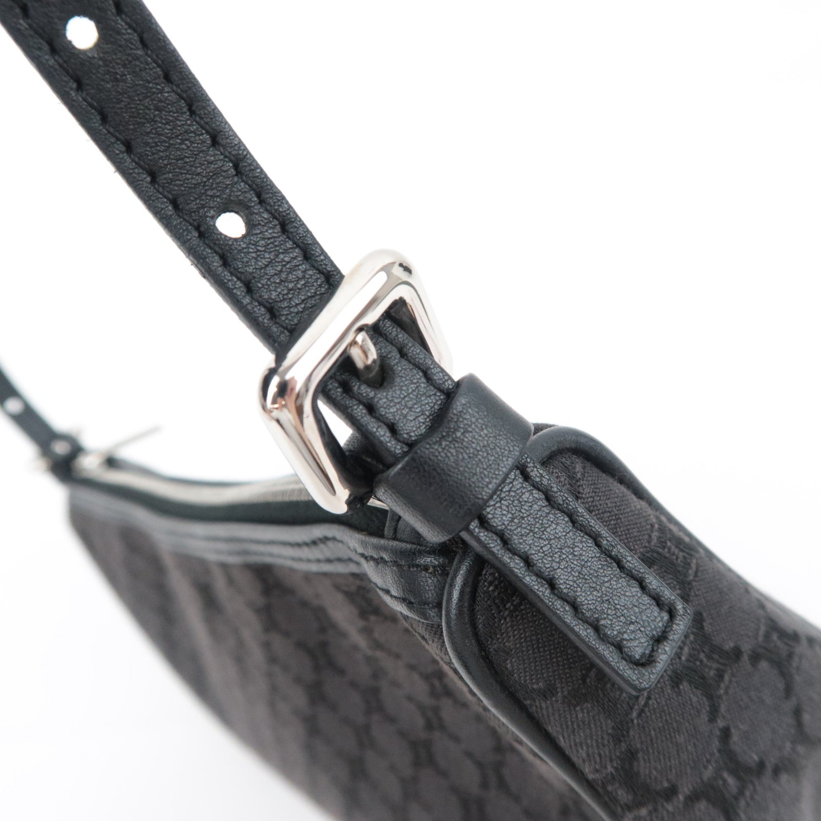 CELINE Macadam Canvas Leather Shoulder Bag Black