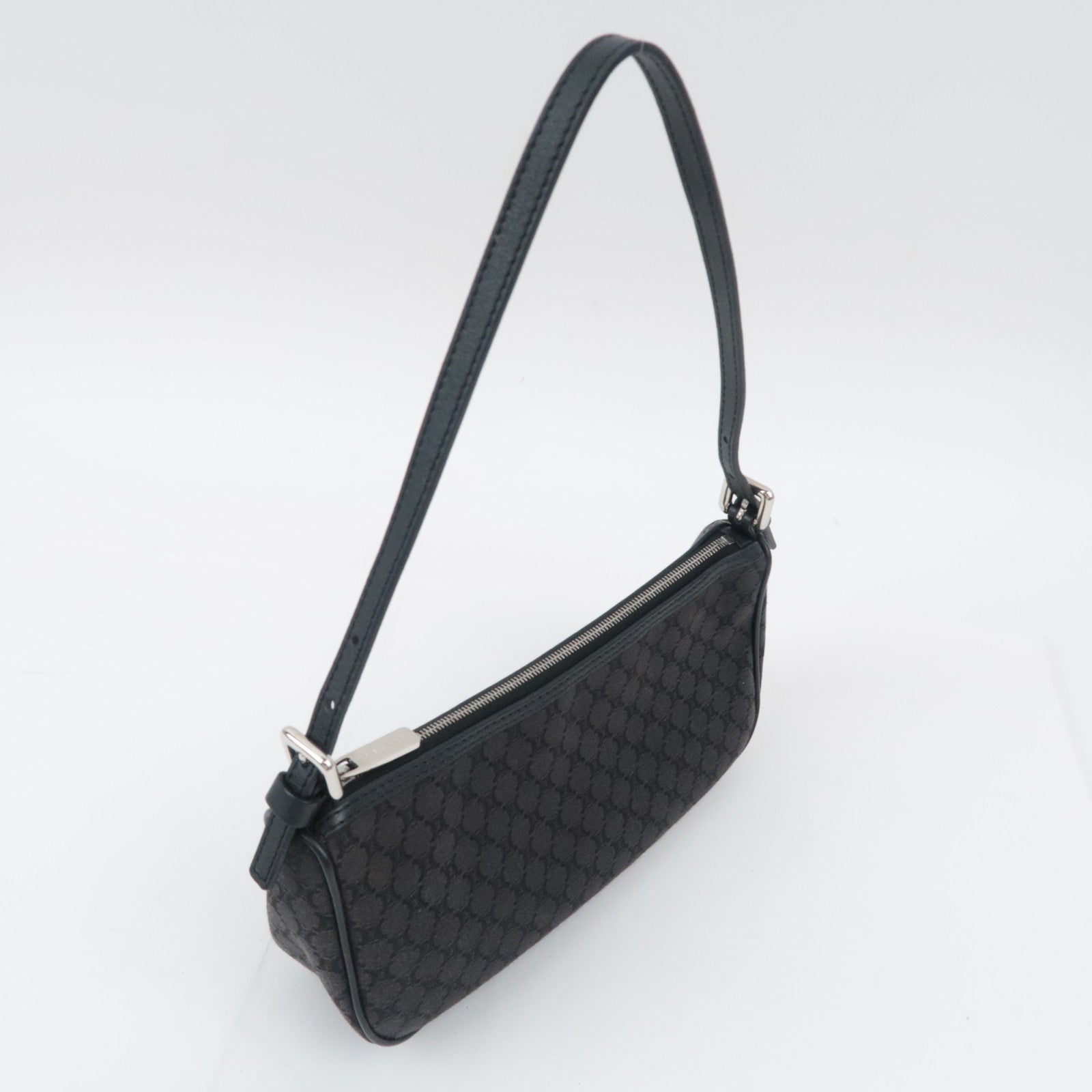 CELINE Macadam Canvas Leather Shoulder Bag Black