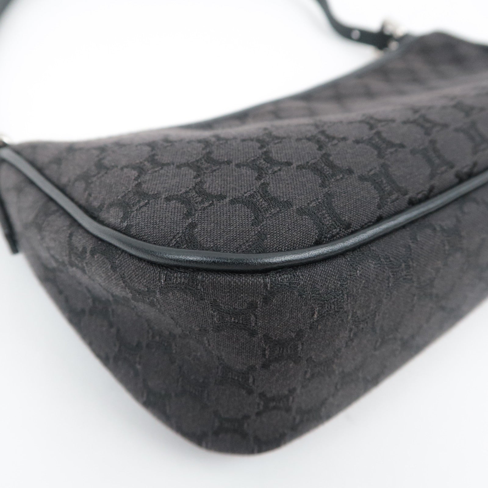 CELINE Macadam Canvas Leather Shoulder Bag Black