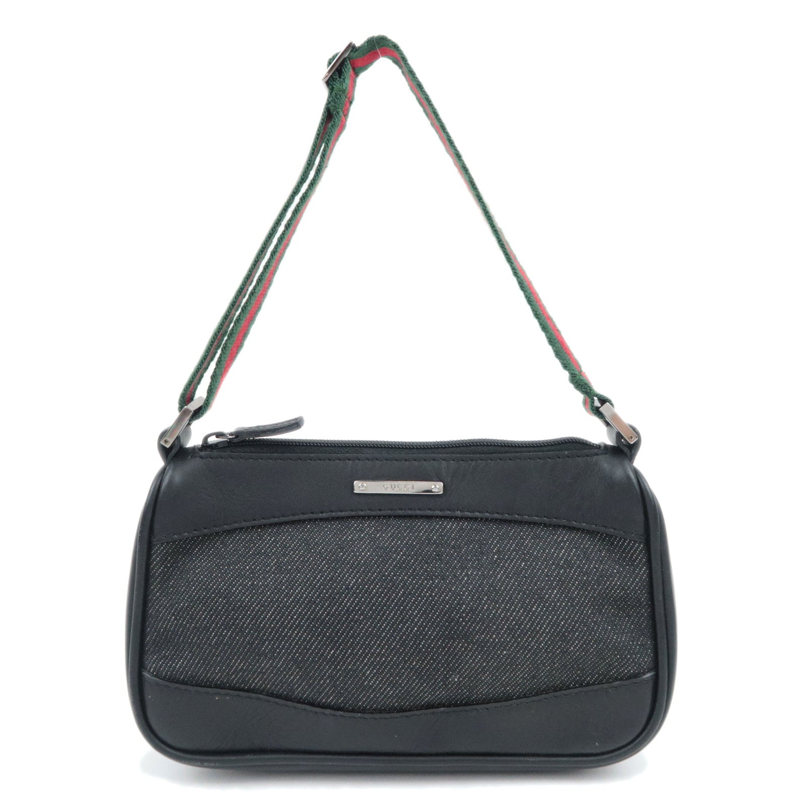 GUCCI Sherry Denim Leather Handbag Black 9282189579