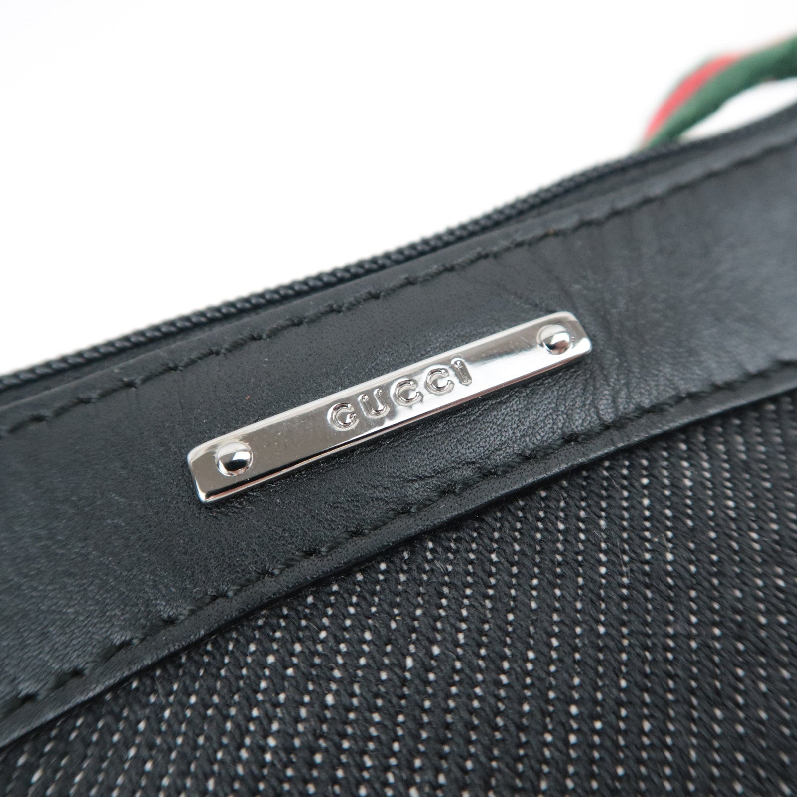 GUCCI Sherry Denim Leather Handbag Black 92821